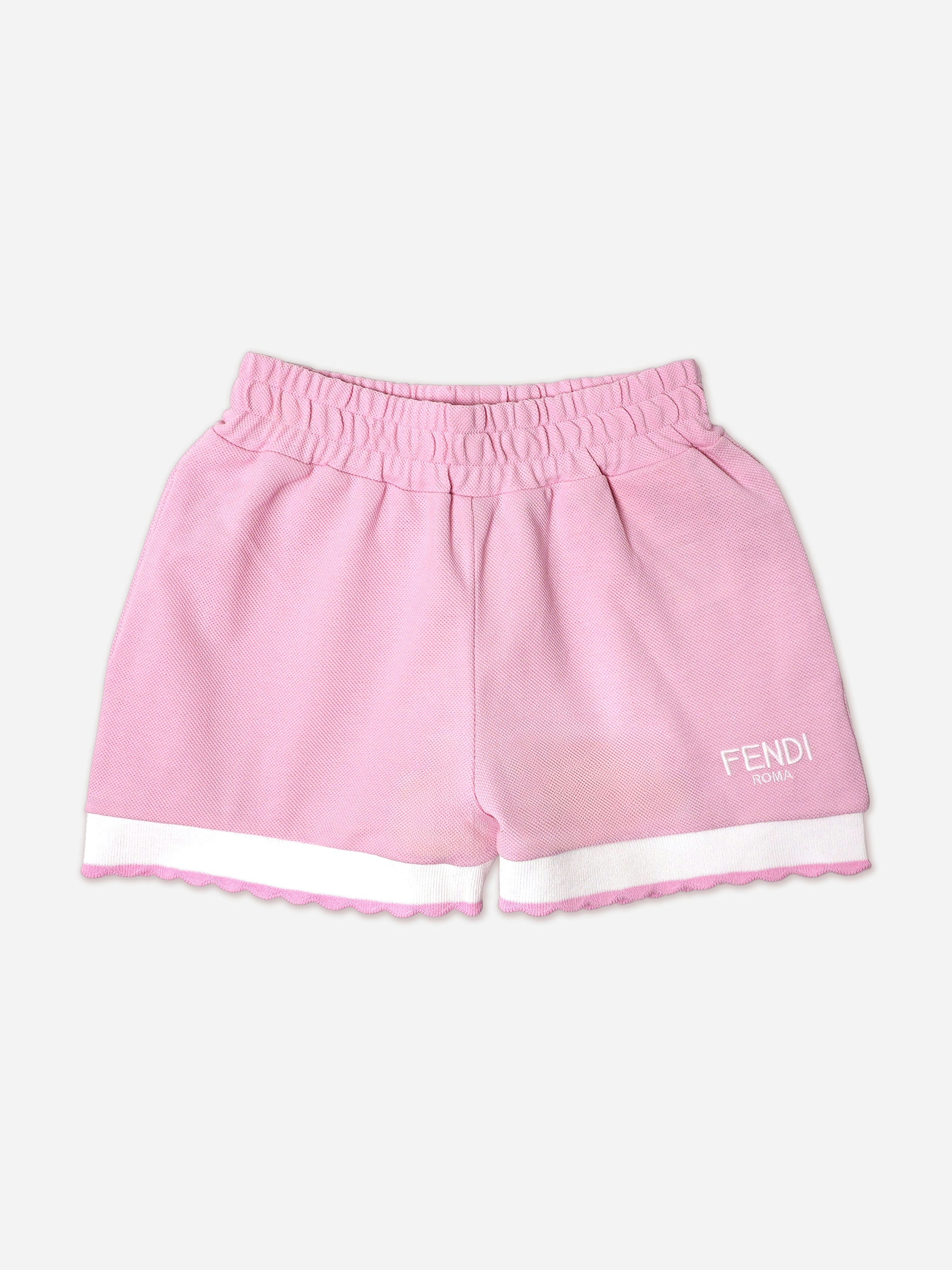 Fendi Kids Girls Pink Fendi Logo Shorts In - 10 Yrs