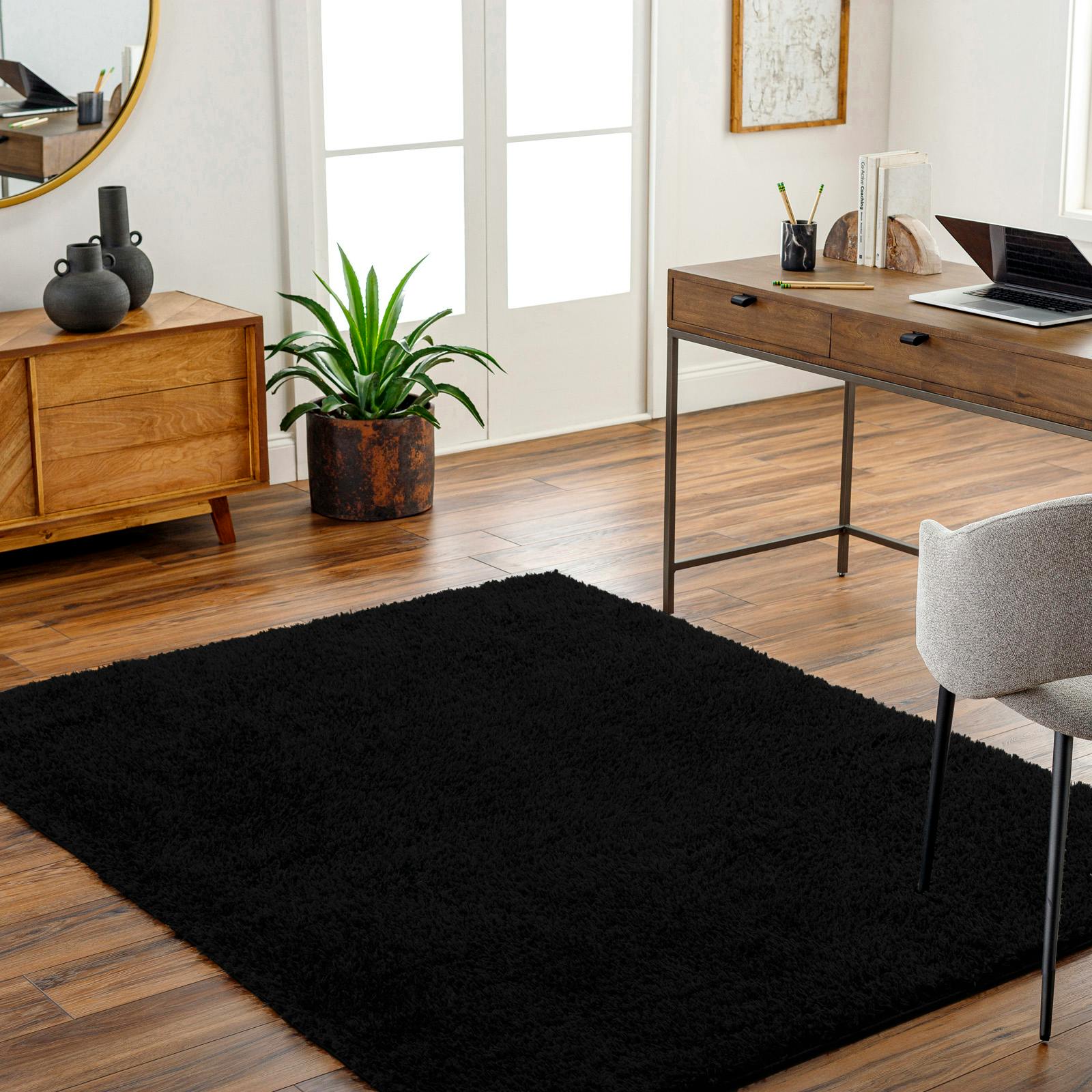 Photos - Area Rug Rackhams Moda Shag-Solid Color Black Plush Soft Pile Rug - 160 x 213 cm