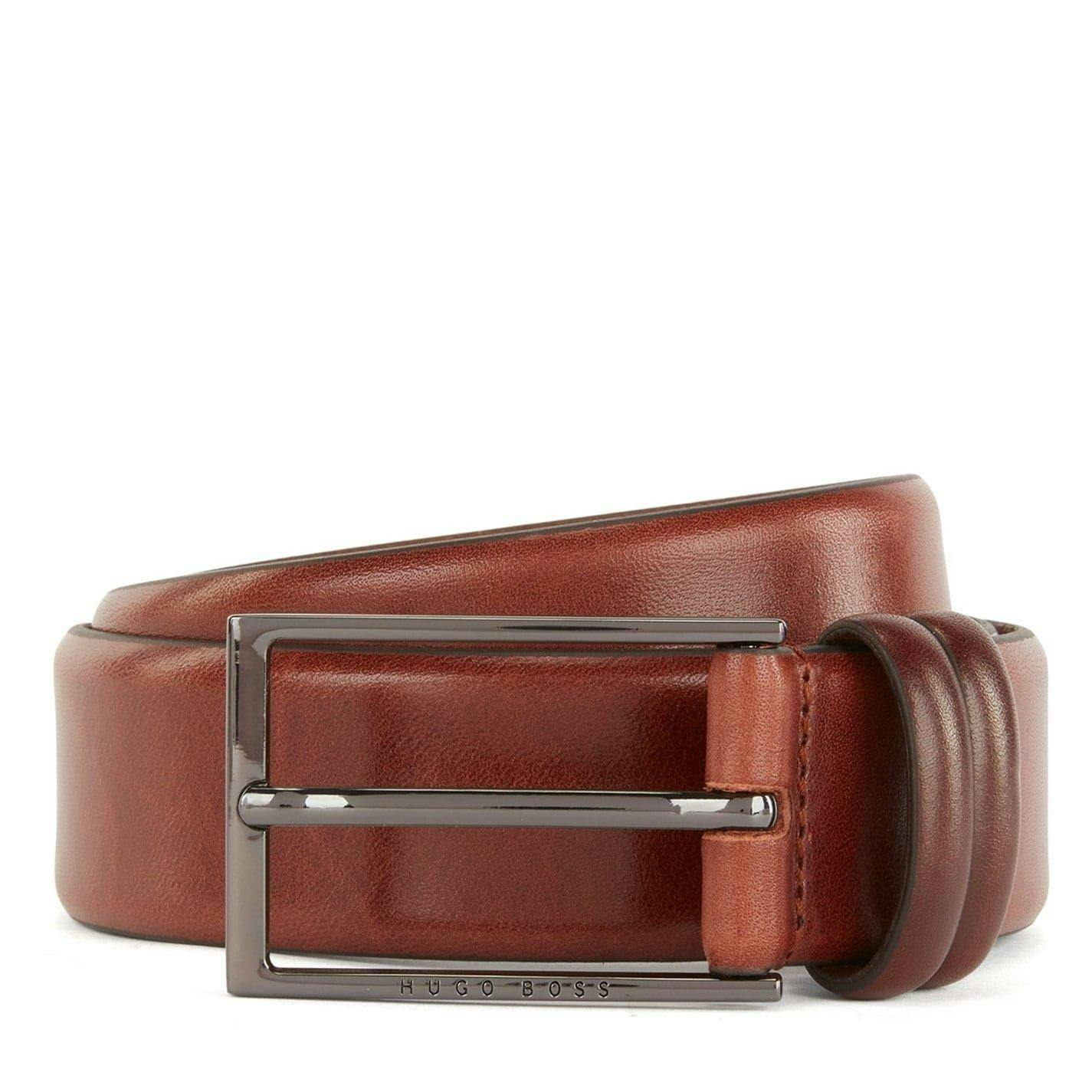 Boss Men's Brown Carmello Plain Leather Belt - Medium - 115Cm X 35Mm - Medium - 100% Mixed