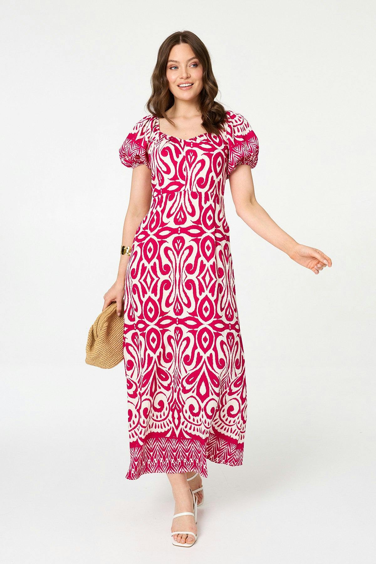 Izabel London Pink Printed Short Sleeve A-Line Maxi Dress - 18