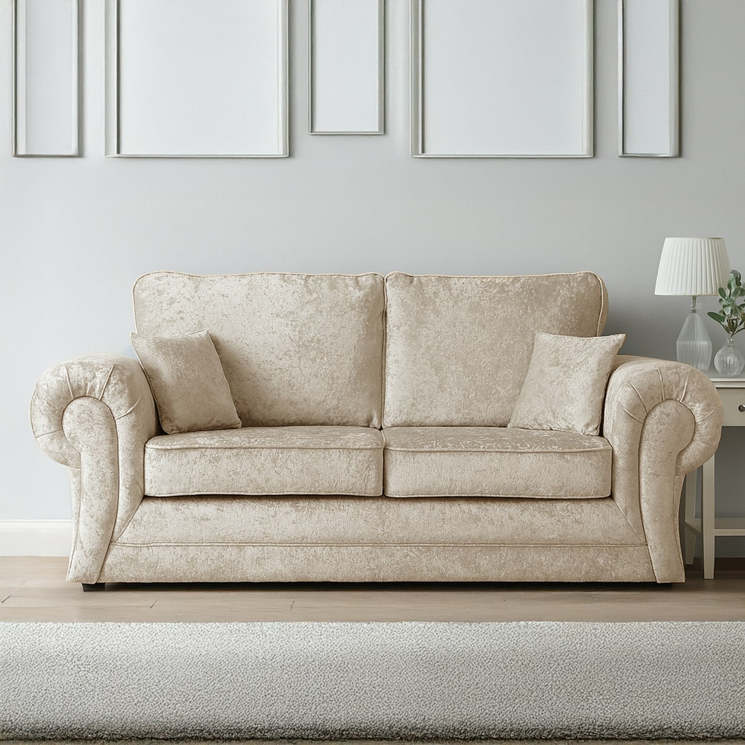 Rackhams Black/Silver Chelsea Crushed Velvet Full Back 2 Seater - Mink