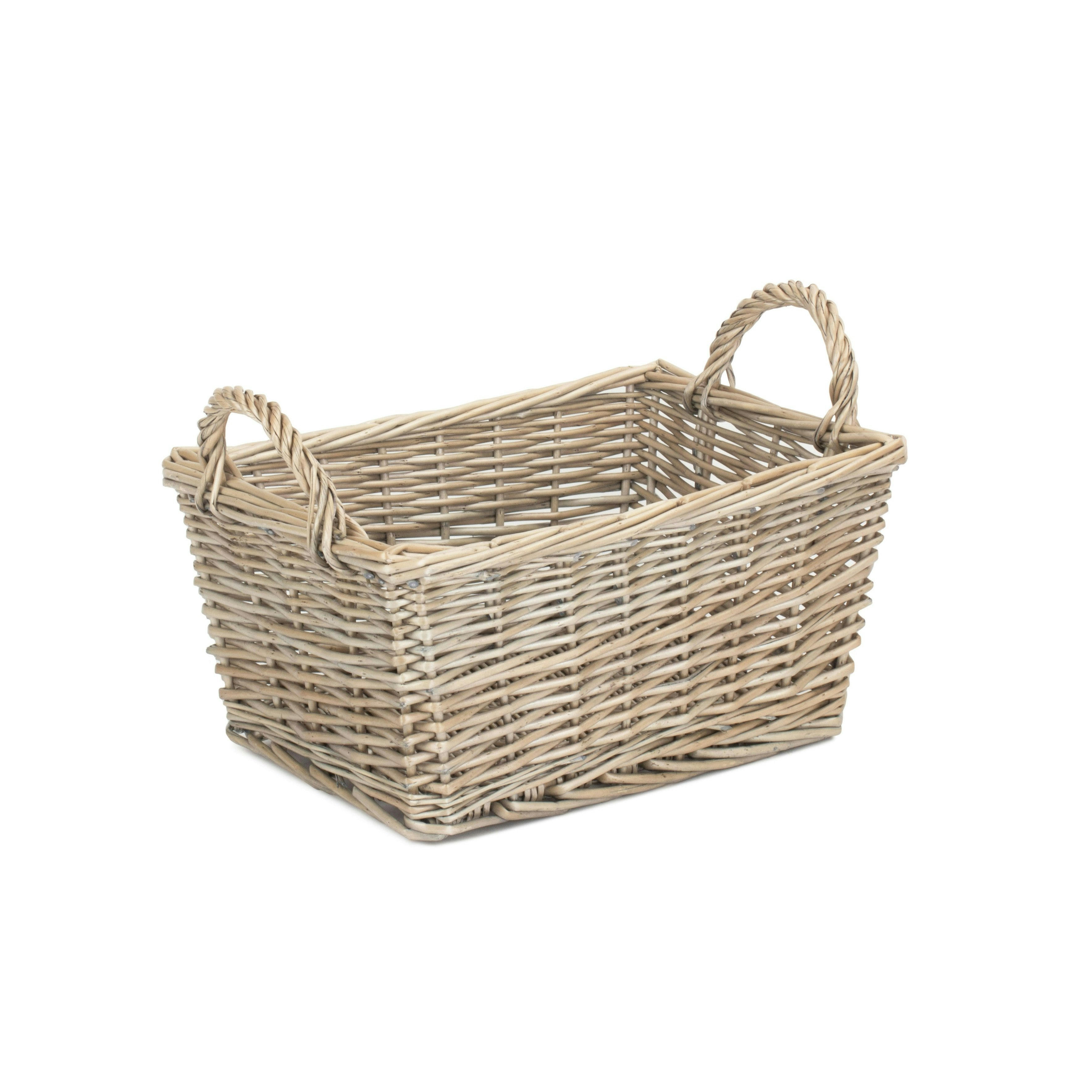 Red Hamper Wicker Antique Wash Finish Handled Unlined Storage Basket - Medium