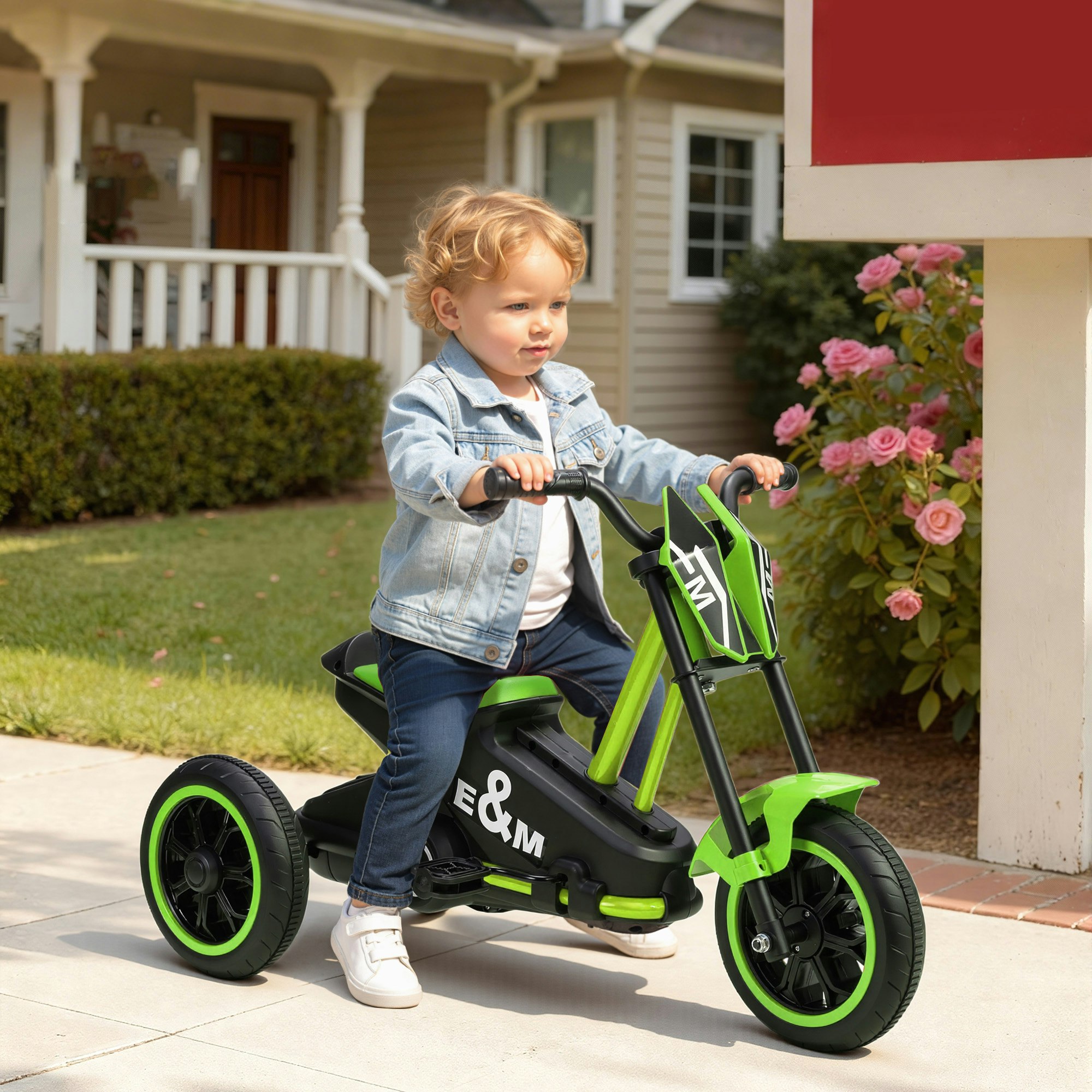 Aiyaplay Green Kids Tricycle Baby Trike, 3 Wheel Toddler Balance Bike - 79L X 44W X 47H Cm
