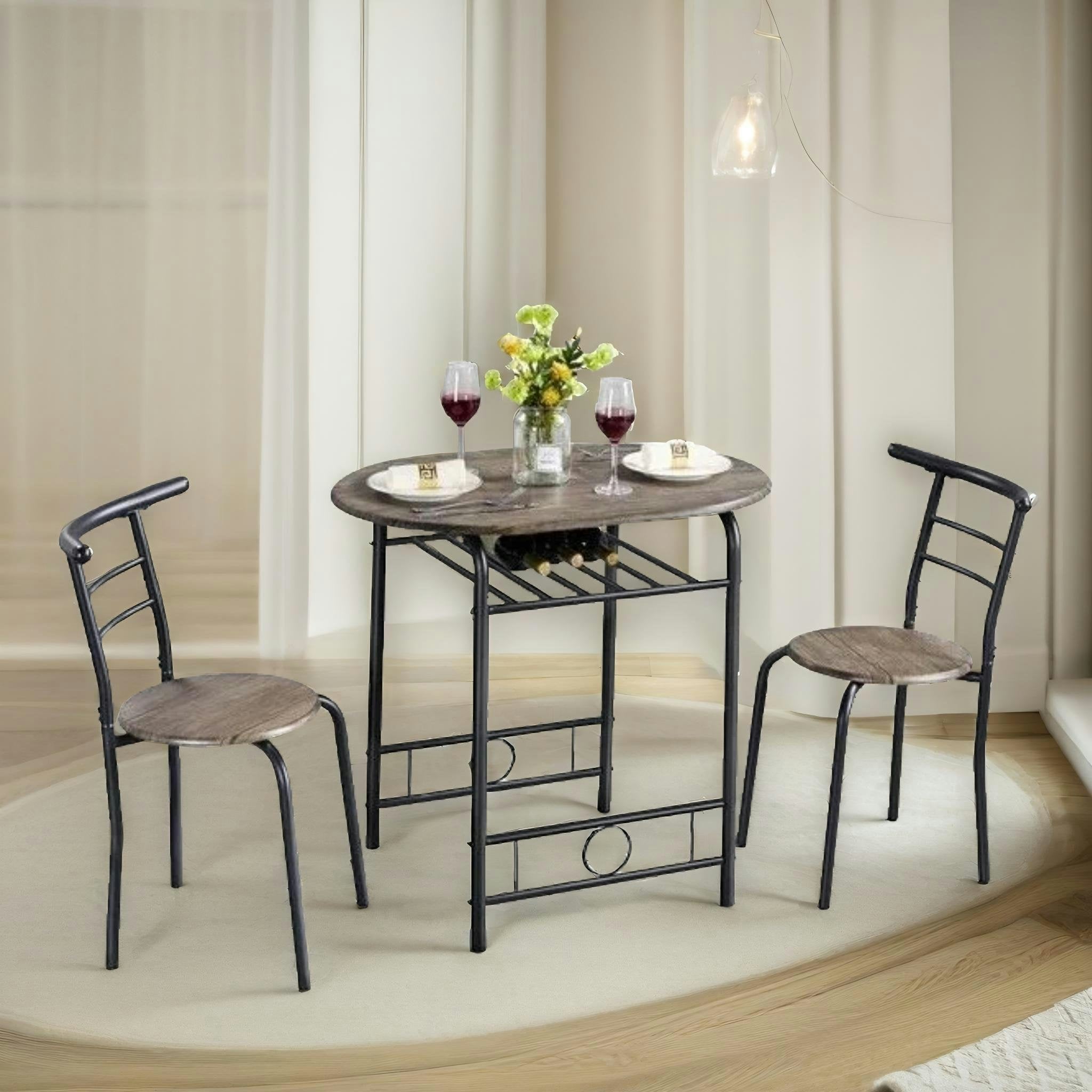 Rackhams Brown Industrial 3-Piece Dining Table Set With 2 Chairs