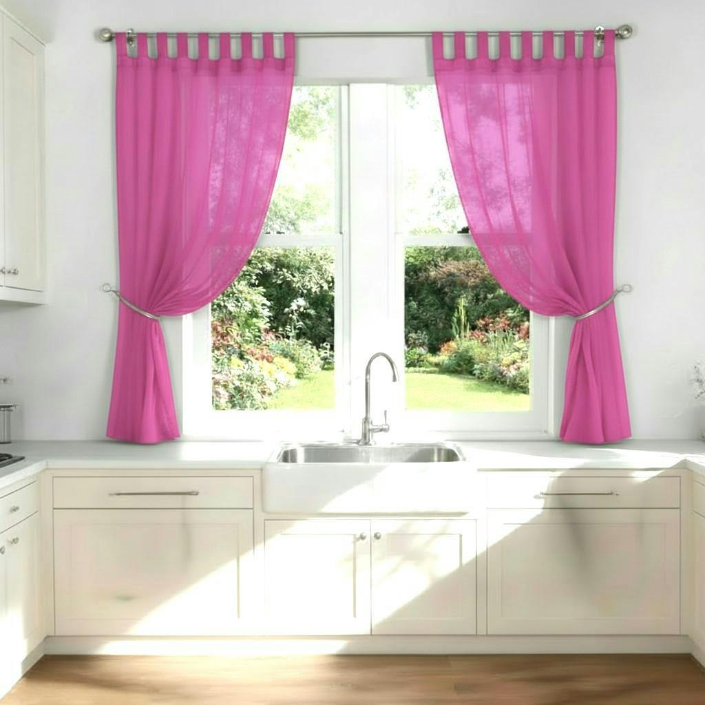 Rackhams Light Voile Tab Top Curtain Pair With Crystal Tie Backs Sheer Window Panels - Cerise - 150Cm Width X 183Cm Drop