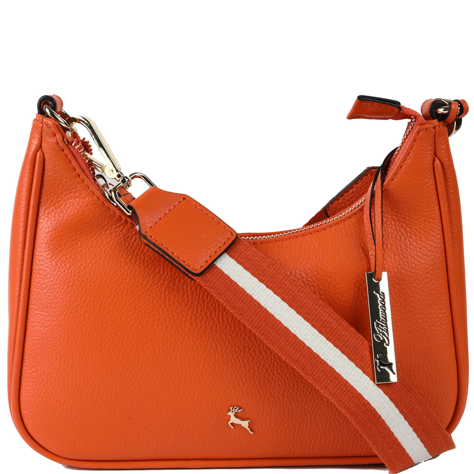 Ashwood Orange/Gold 'Bella Toscana' Real Leather Crossbody Bag With Webbing Strap: 64296 - Mandarin - One Size - Leather