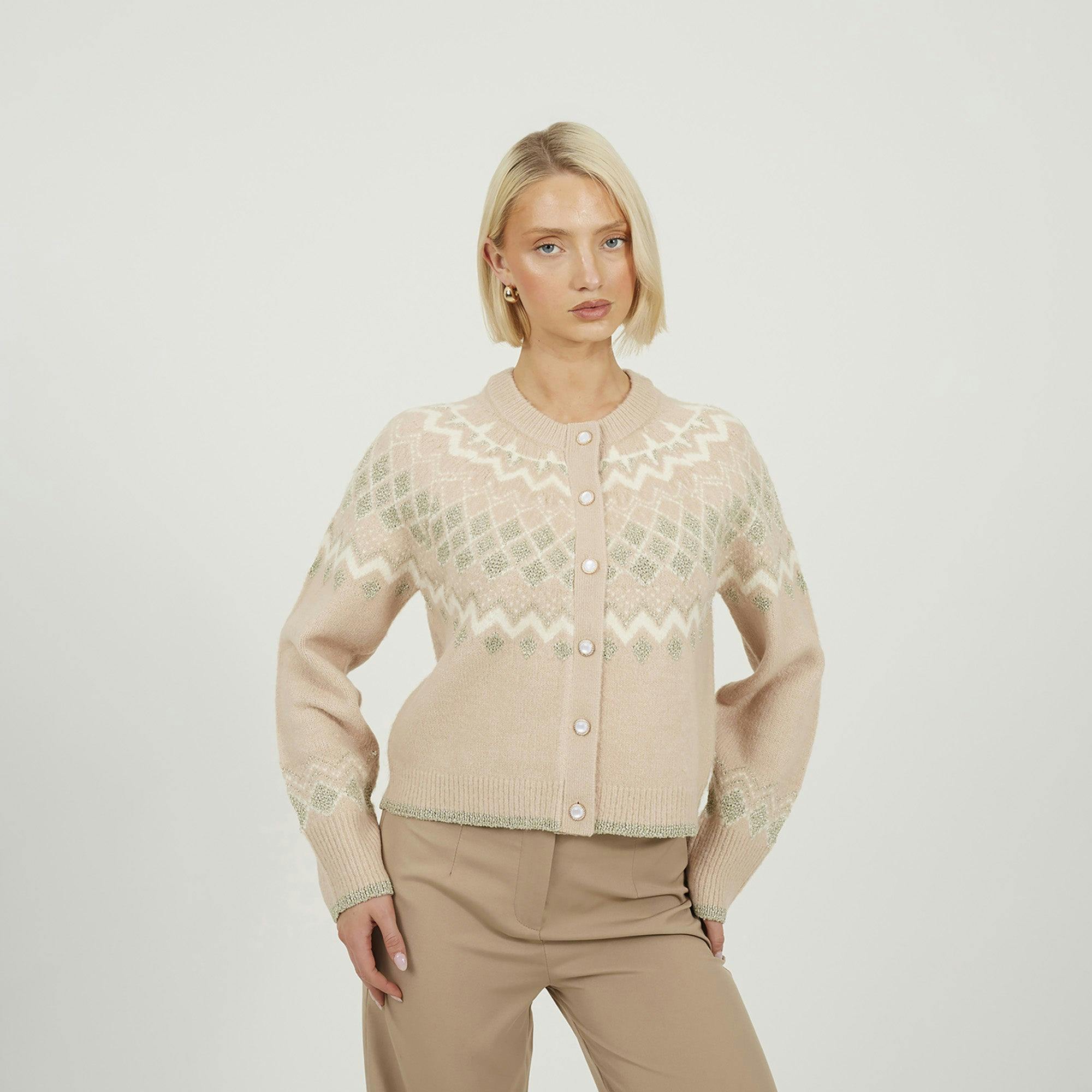 Brave Soul Pink Fairisle Cardigan With Faux Pearl Buttons - Pale - Pale - S