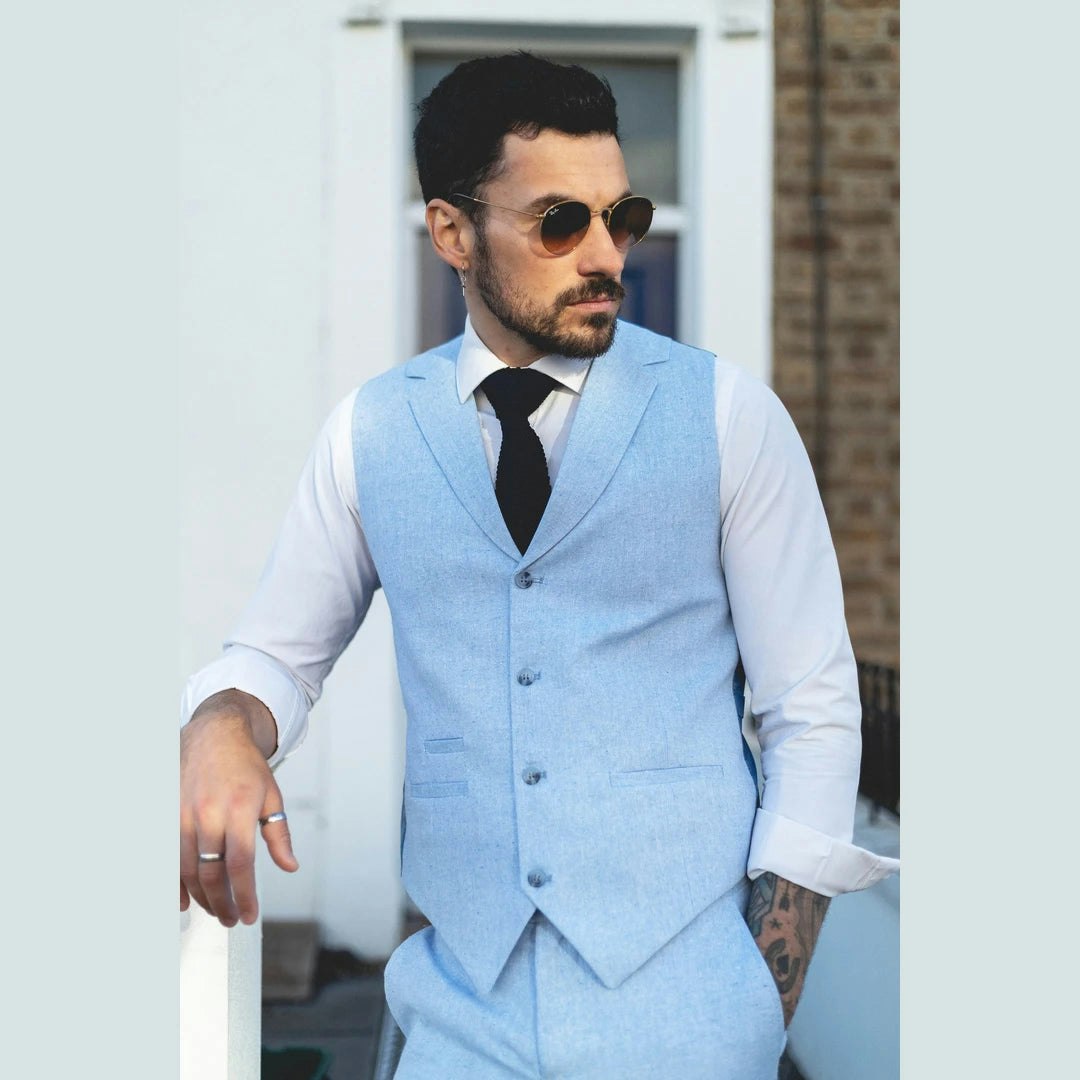 Truclothing Men's Blue Tp-13 - Summer Suit Waistcoat Trousers Linen Formal Baby Wedding - 42" Vest 36" Trousers