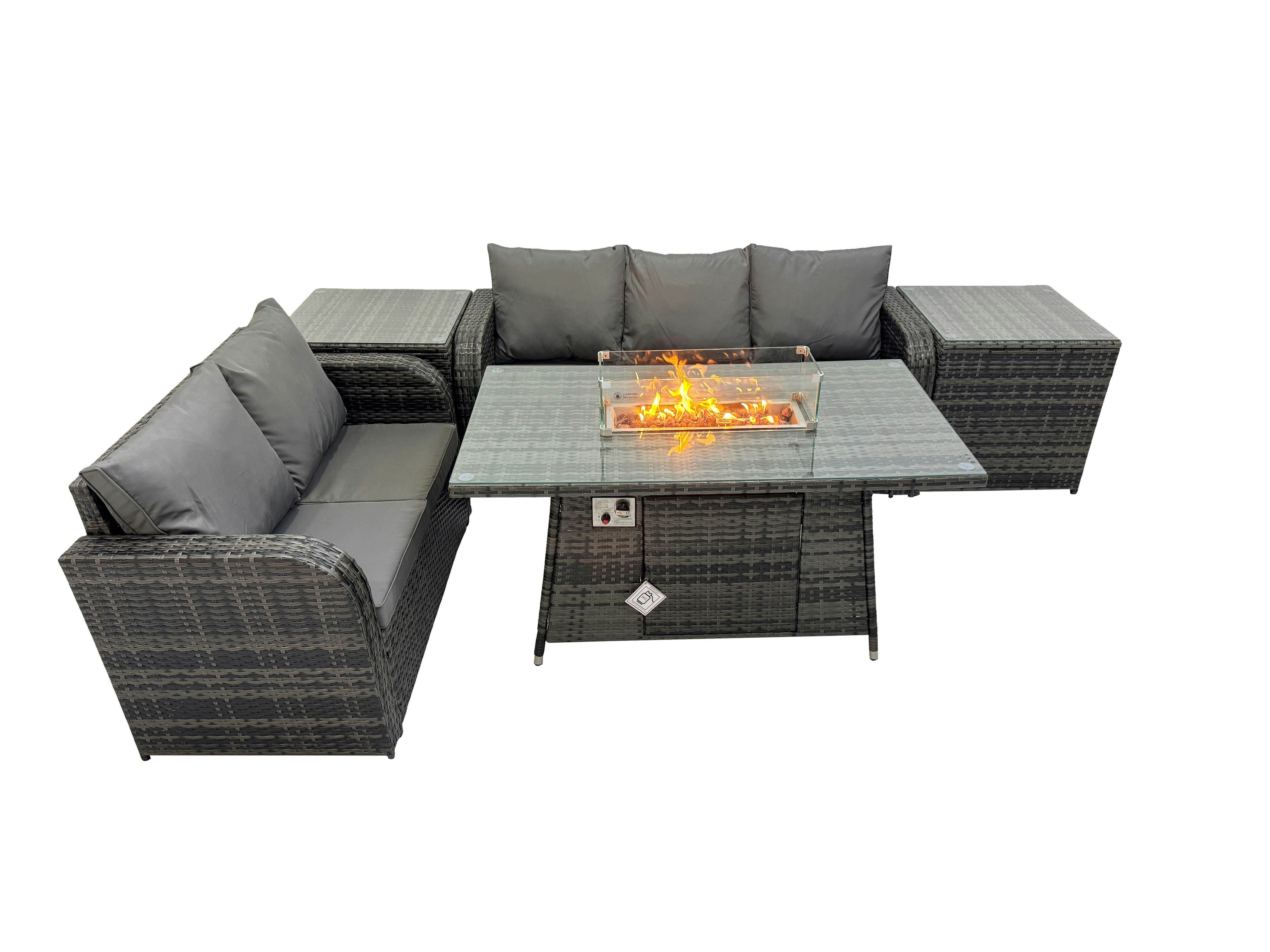 Rackhams Dark/Grey Garden Outdoor Rattan Furniture Set Rattan Love Sofa 3 Seater Sofa With 2 Side Tables Mixed