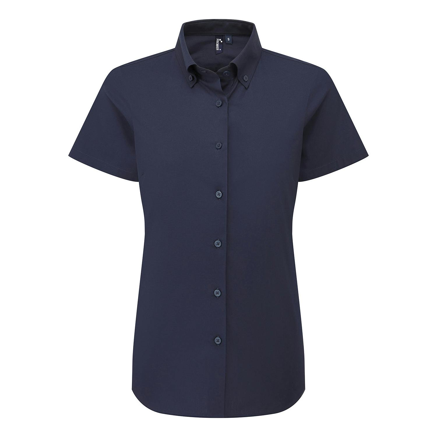 Premier Women's Navy Supreme Oxford Short-Sleeved Formal Shirt In | Size: Medium - Image 2