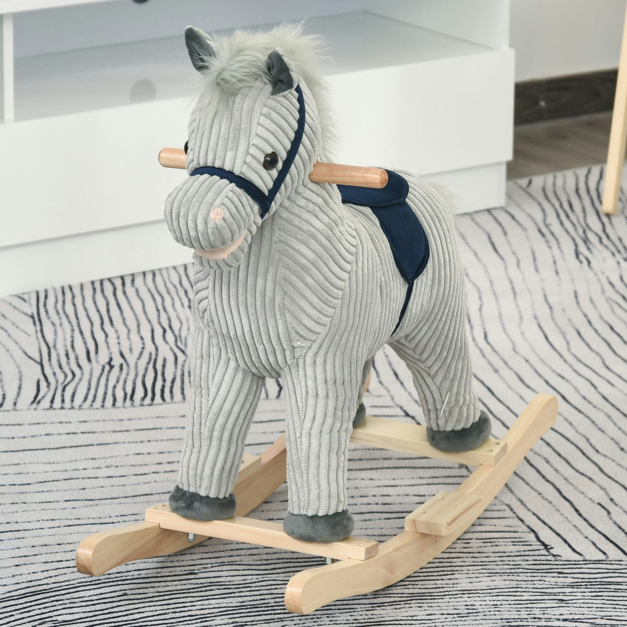 Homcom Grey Children's Rocking Horse Ride-On Sound Wood Base Handlebars 36-72 Months - 73Cm X 35Cm X 64Cm - Kids Rocking Horse