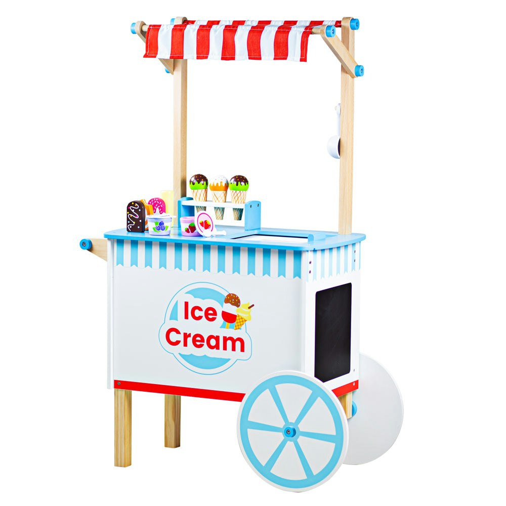 Bigjigs Toys Cream Wooden Ice Cart With Ice S And Lollies