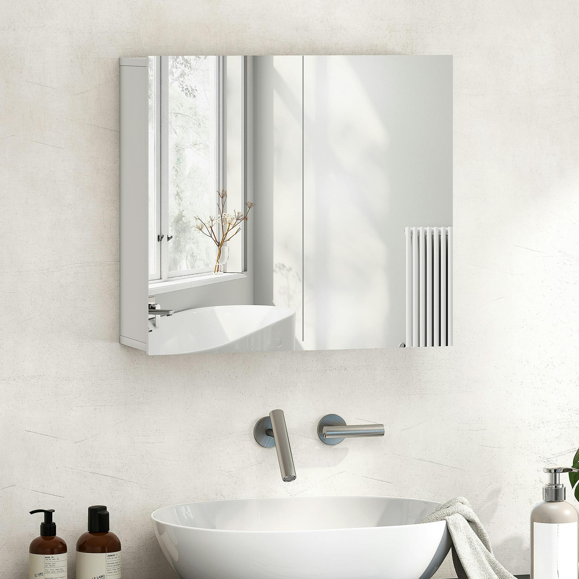 Rackhams White Bathroom Mirror Cabinet With 2 Doors And Adjustable Shelf, - Bathroom Mirror Cabinet - 1 - 60W X 20D X 55H Cm