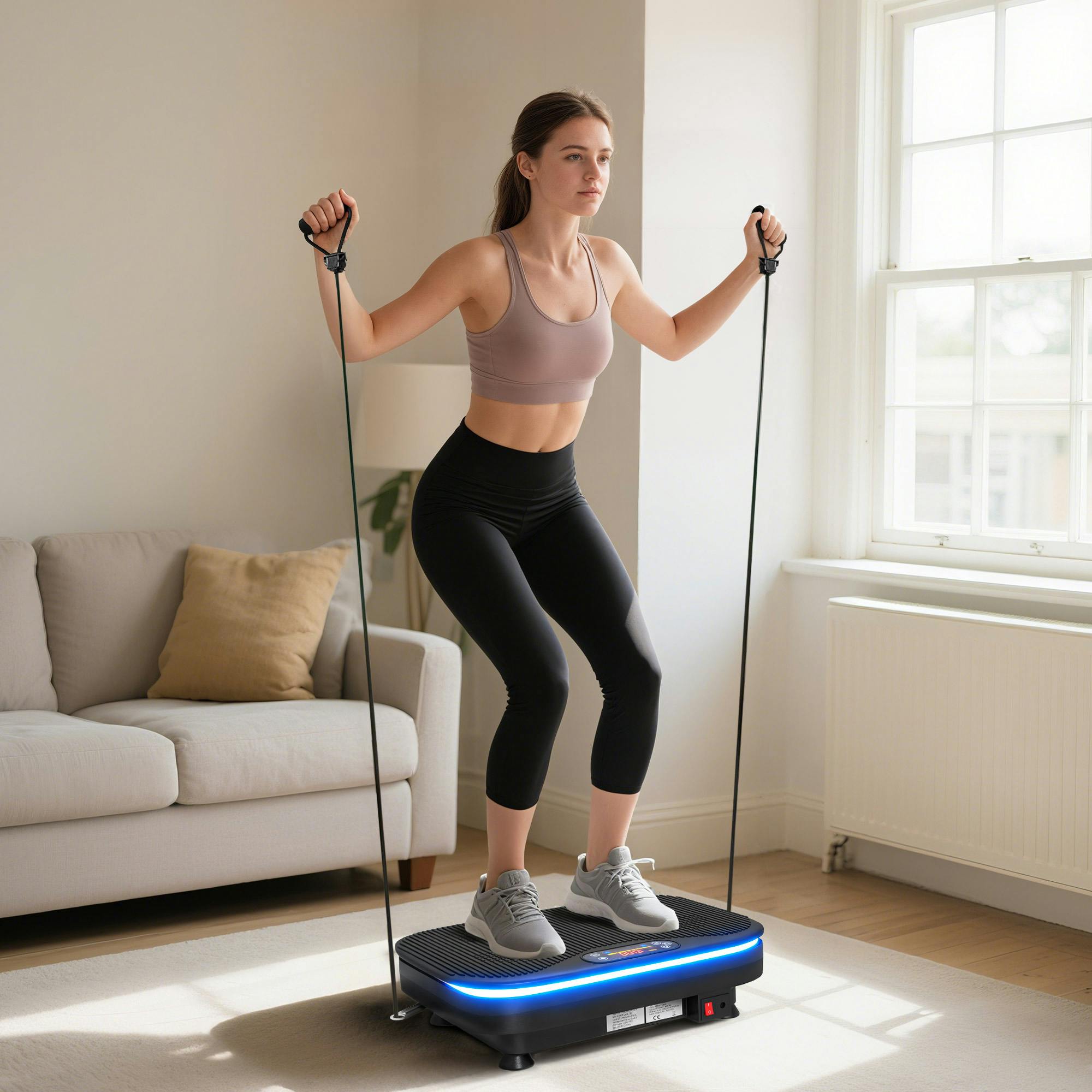 Sportnow Black Vibration Plate Exercise Machine With Cool Lights And Bluetooth - 47L X 32W X 12H Cm