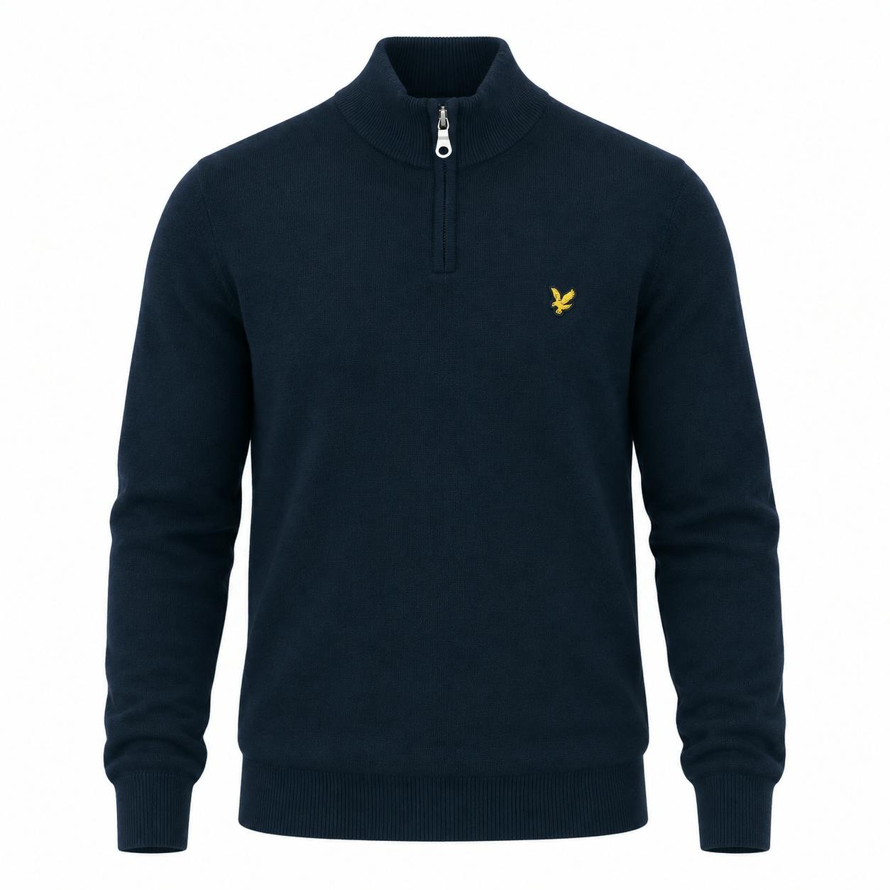 Lyle And Scott Men's Black Lyle & Scott Cotton Merino Quarter Zip Jumper Dark Navy - Size L - Image 5