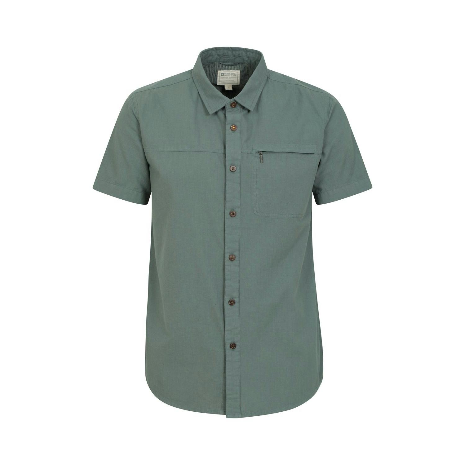 Mountain Warehouse Men's Green Coconut Slub Short-Sleeved Shirt - Xs - 100% Cotton