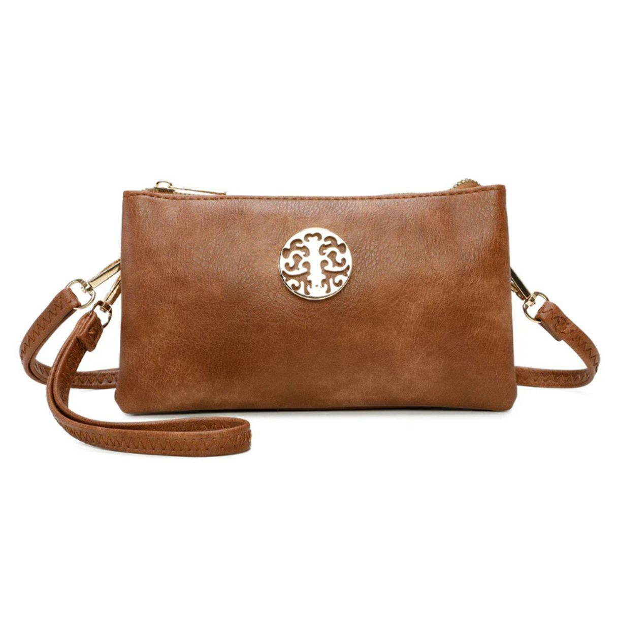 Love Emvy Brown Rustic Tree Collection Crossbody Bag With Clutch Wrist Strap