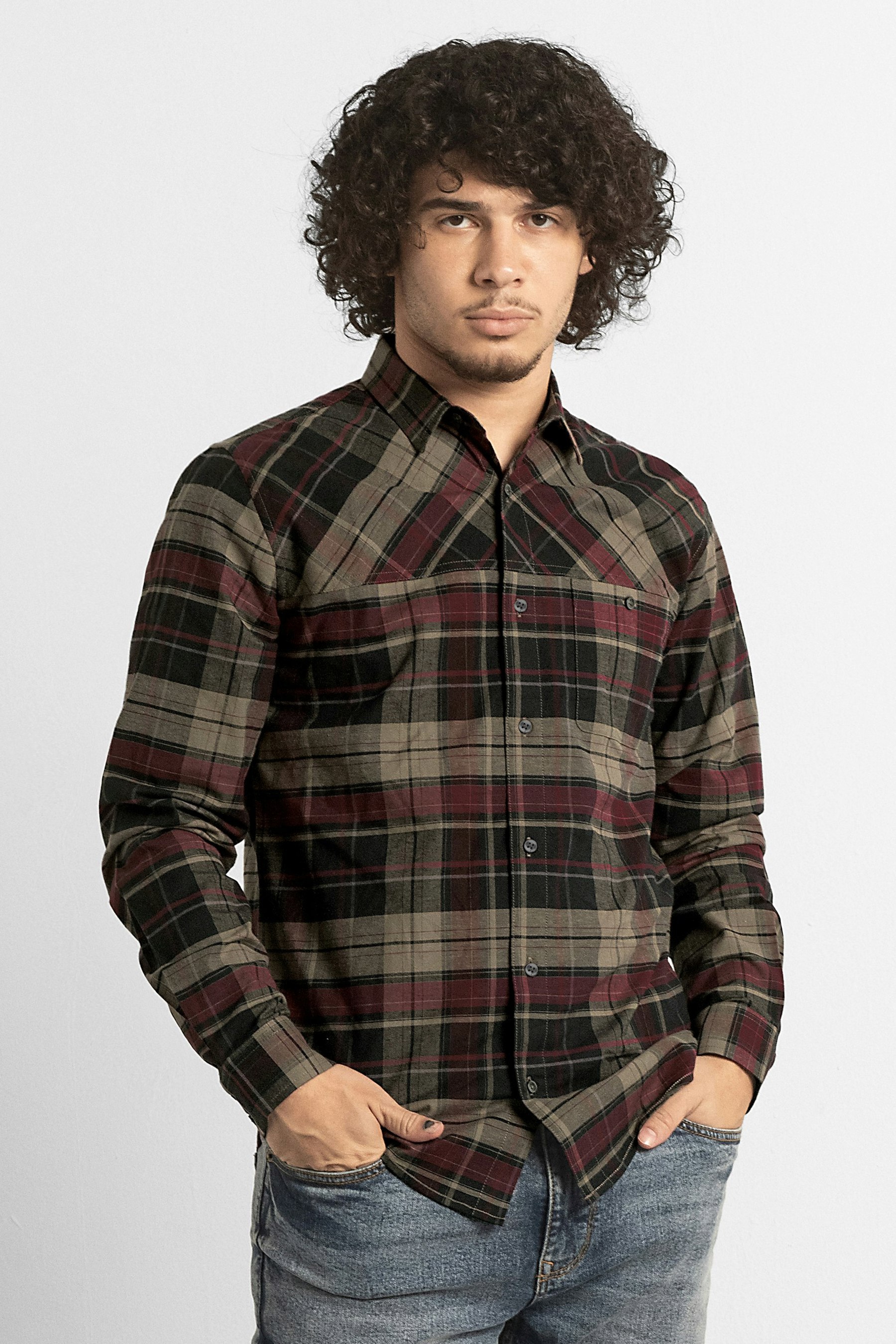 Enorsia Men's Red Front Yoke Ls Oxford Shirt - L - 97% Cotton, 3% Spandex