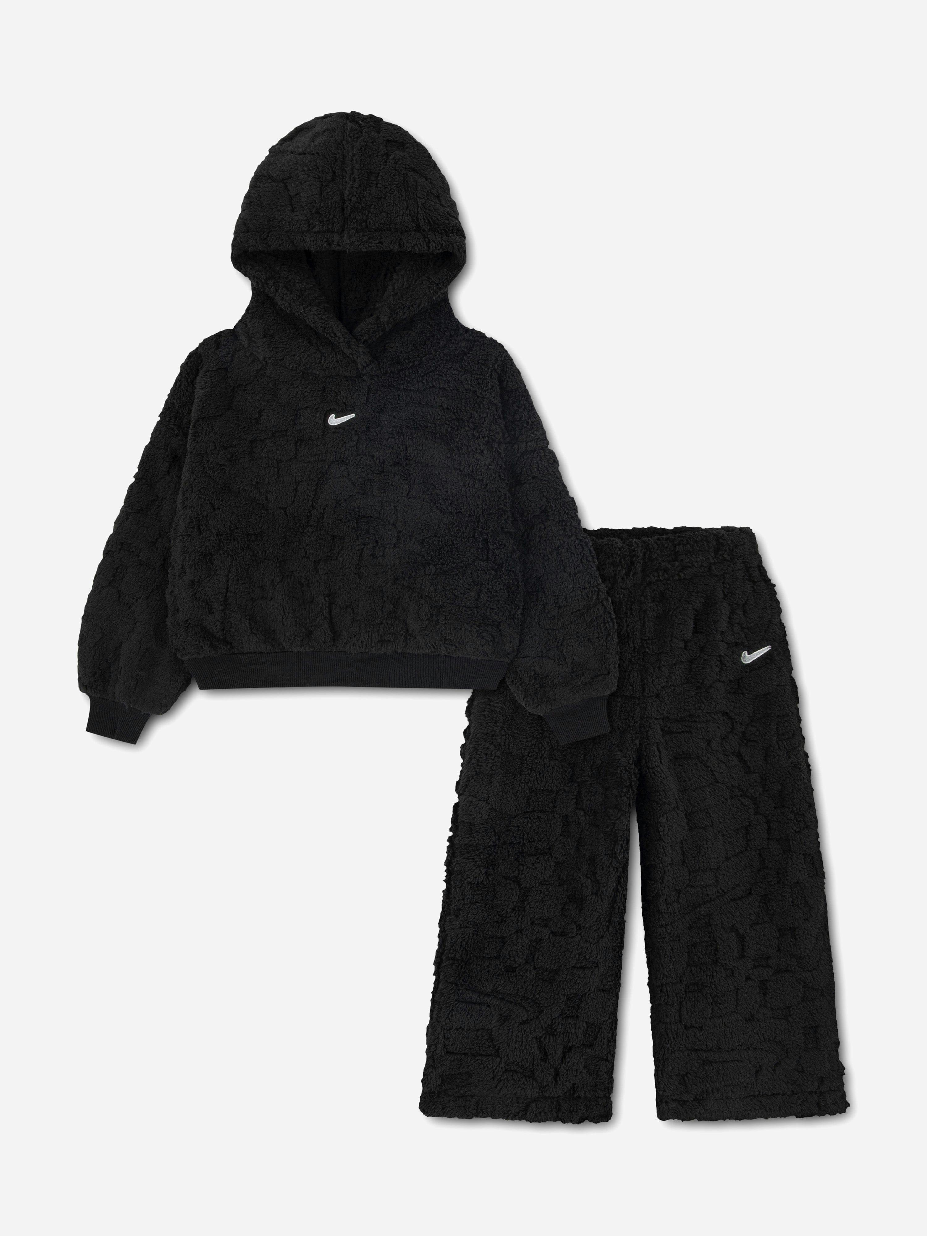 Nike Girls Black Cozy Po Hood Tracksuit In - 4 - 5 Yrs