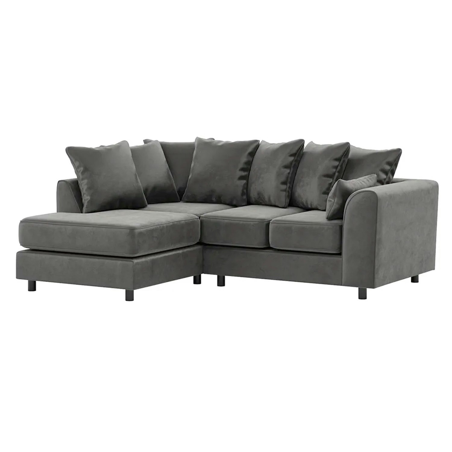 Rackhams Grey Brooklyn Full Foam Plush Velvet Corner Sofa - Left Hand Facing