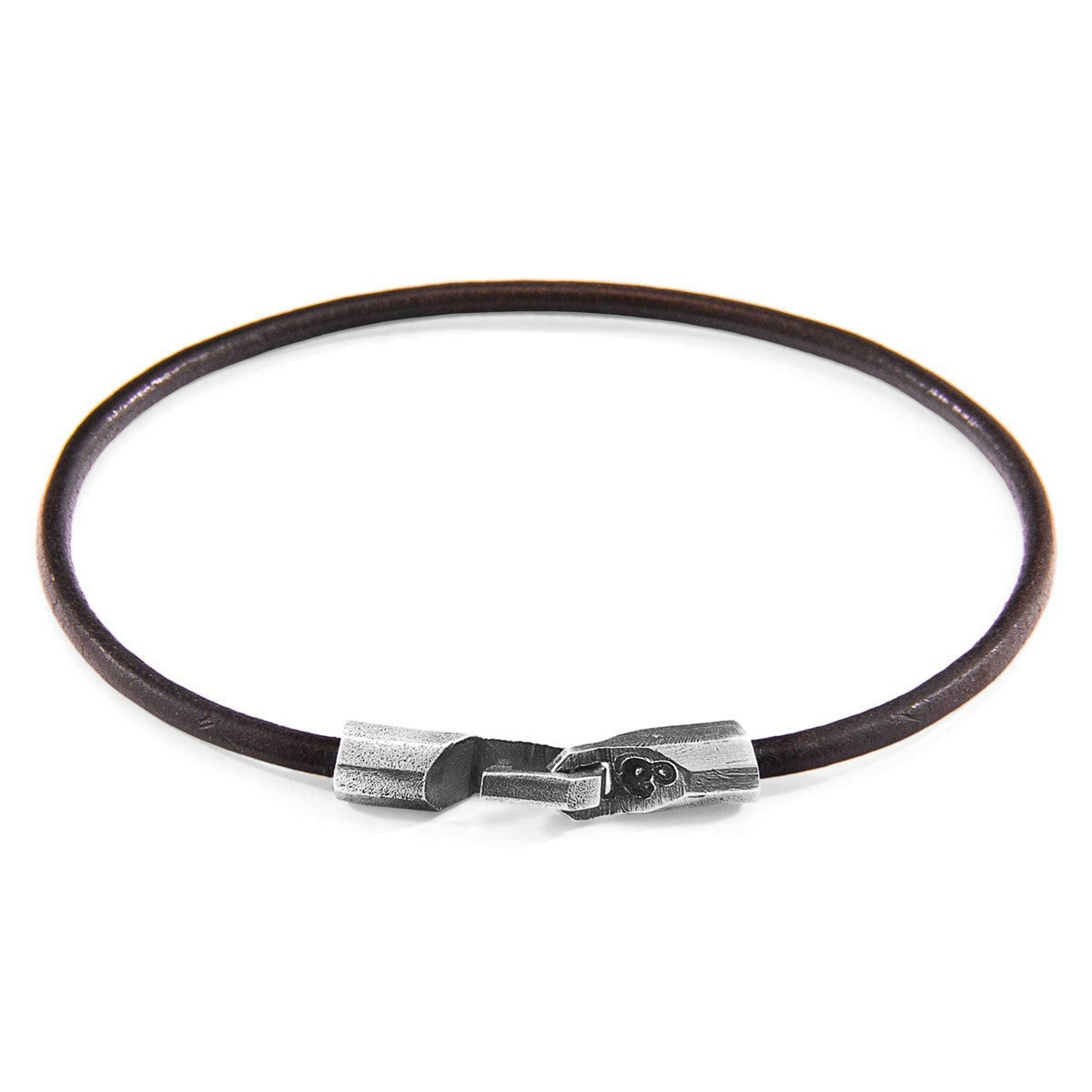 Anchor & Crew Brown/Silver Mocha Talbot And Round Leather Bracelet - S - 19Cm