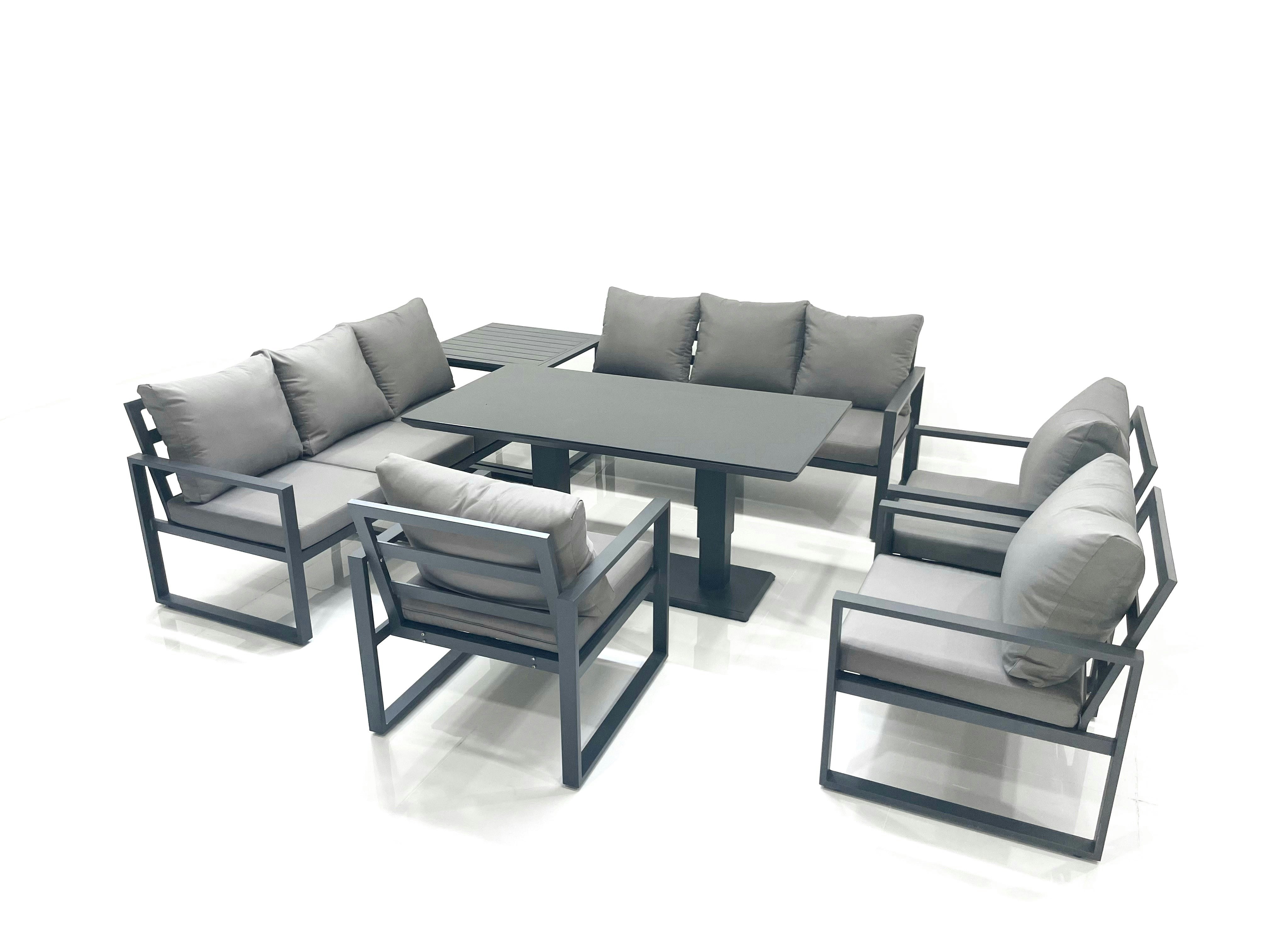 Fimous Dark/Grey Garden Sofa Set Aluminium Furniture Rising Dining Tabe Set With 3 Chair Side Table