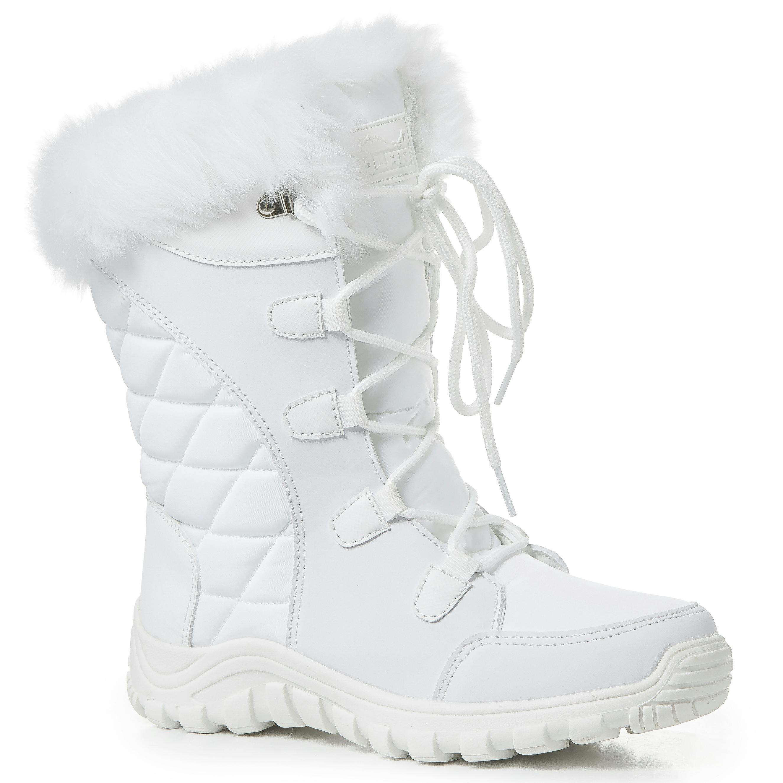 Viva Women's White Quilted Lace Up Waterproof Outdoor Cuff Snow Rain Boots - 10