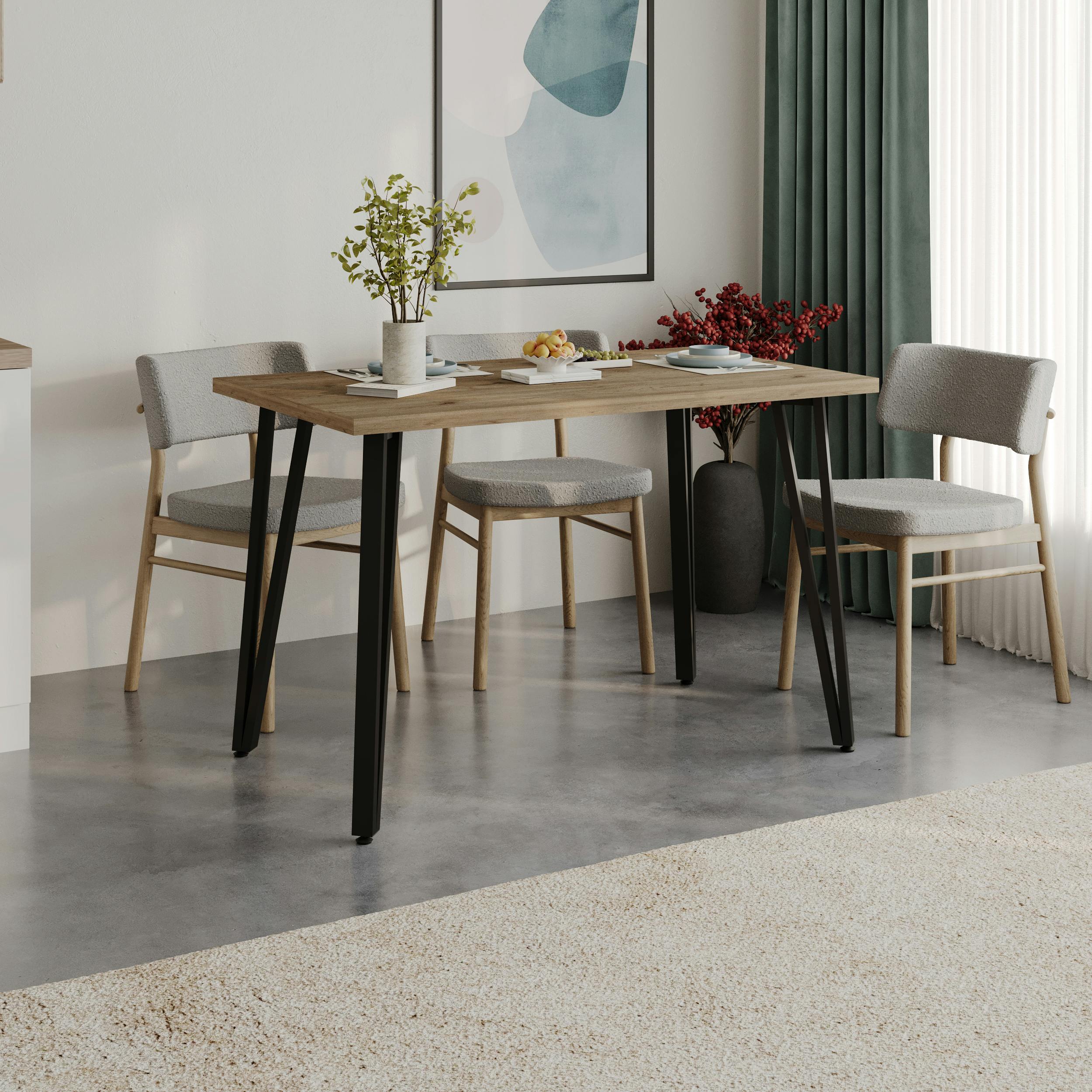 Decortie Black Xana Compact Rectangular Dining Table 4 Seater, Plastic 4-Legs Kitchen Table Dining Room 120X77.5cm Natural Oak - Natural Oak