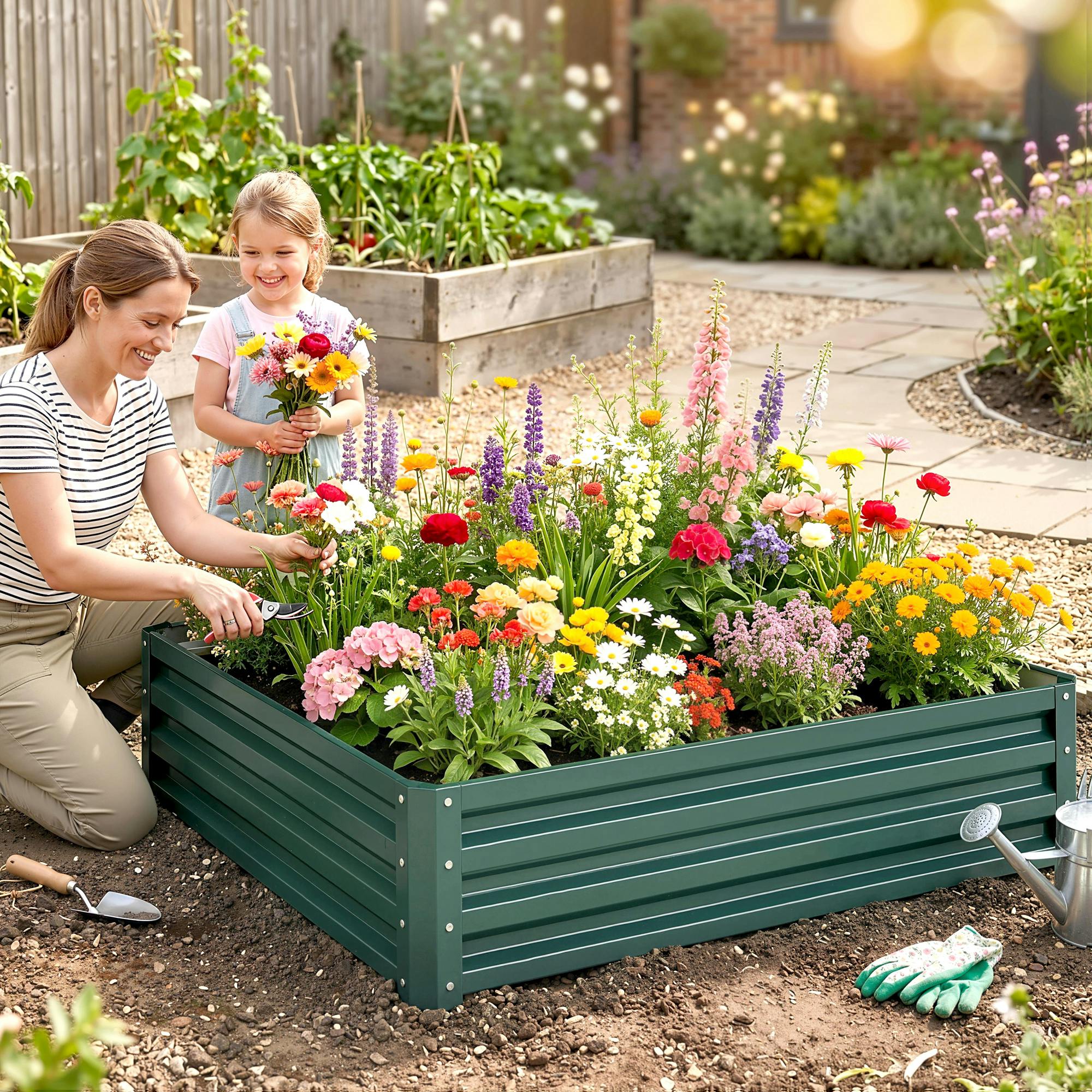 Rackhams Green Raised Garden Bed Metal Patio Backyard Flower Vegetable Planter