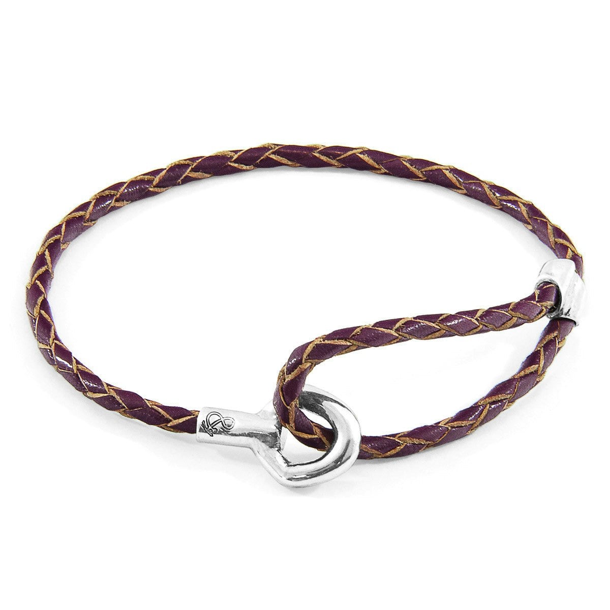 Anchor & Crew Purple/Silver Deep Blake And Braided Leather Bracelet