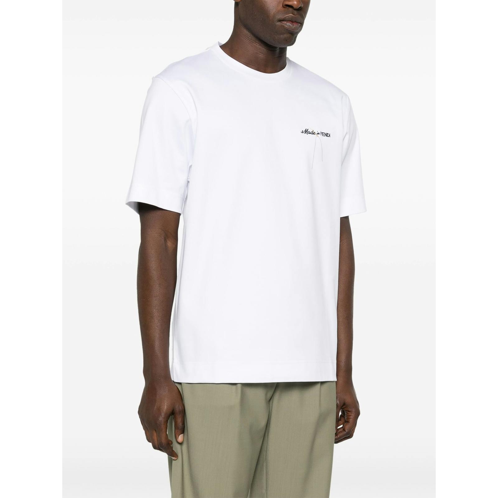 Fendi White Embroidered Made In T-Shirt In - S