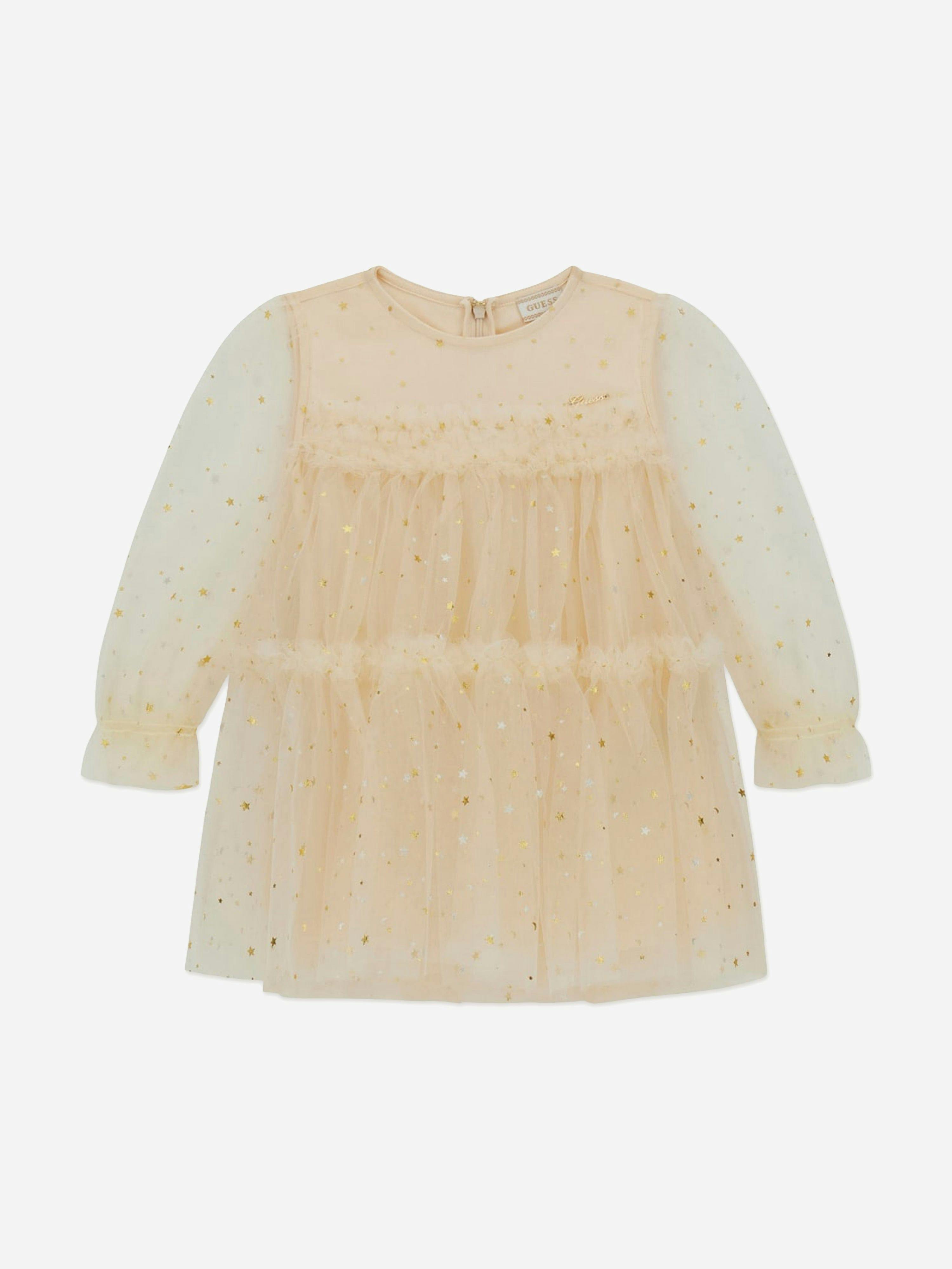 Guess Girls Ivory Tulle Star Dress In - 3 Yrs