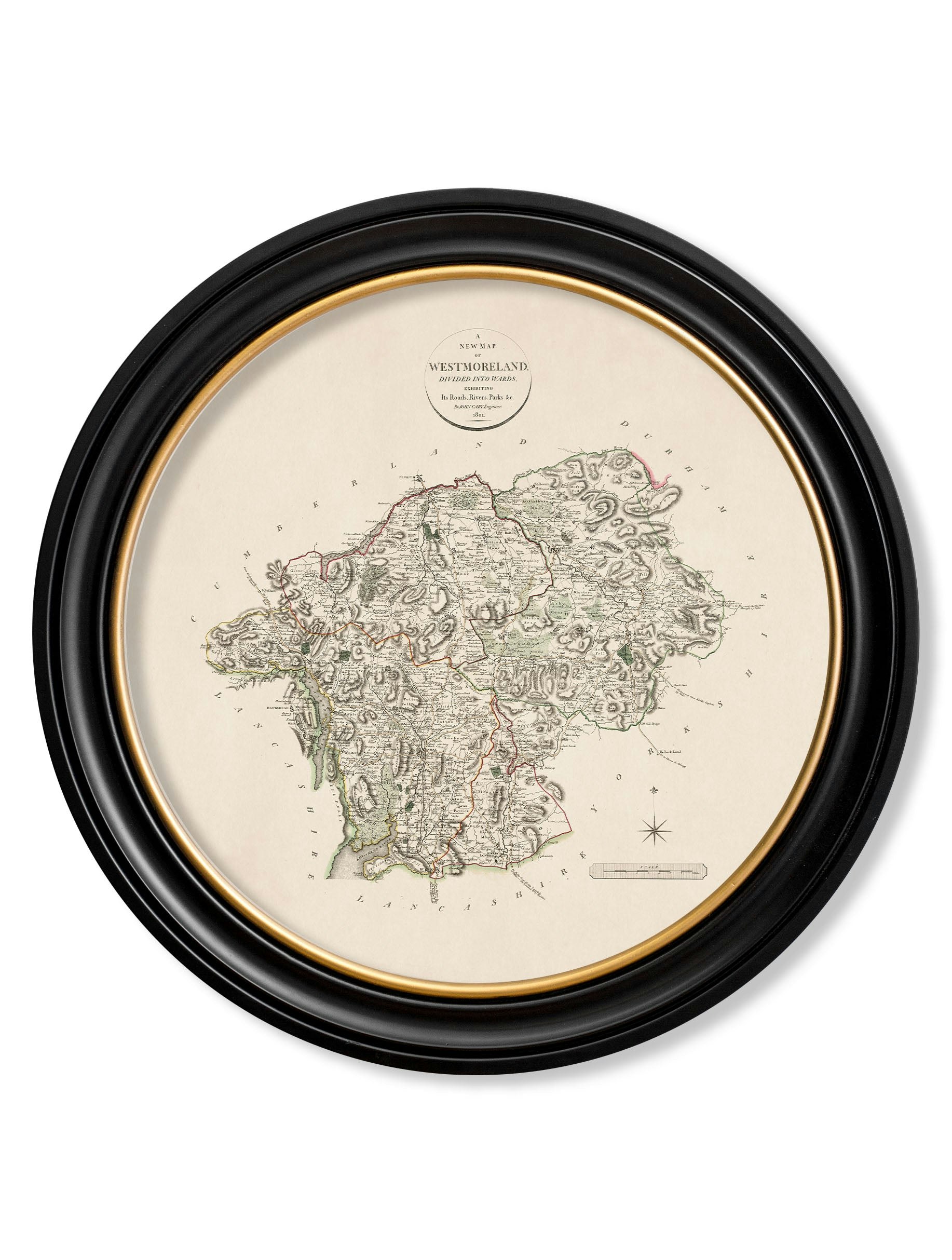 Rackhams Black C.1806 County Maps Of England - Round - 96 X 96Cm - Westmoreland