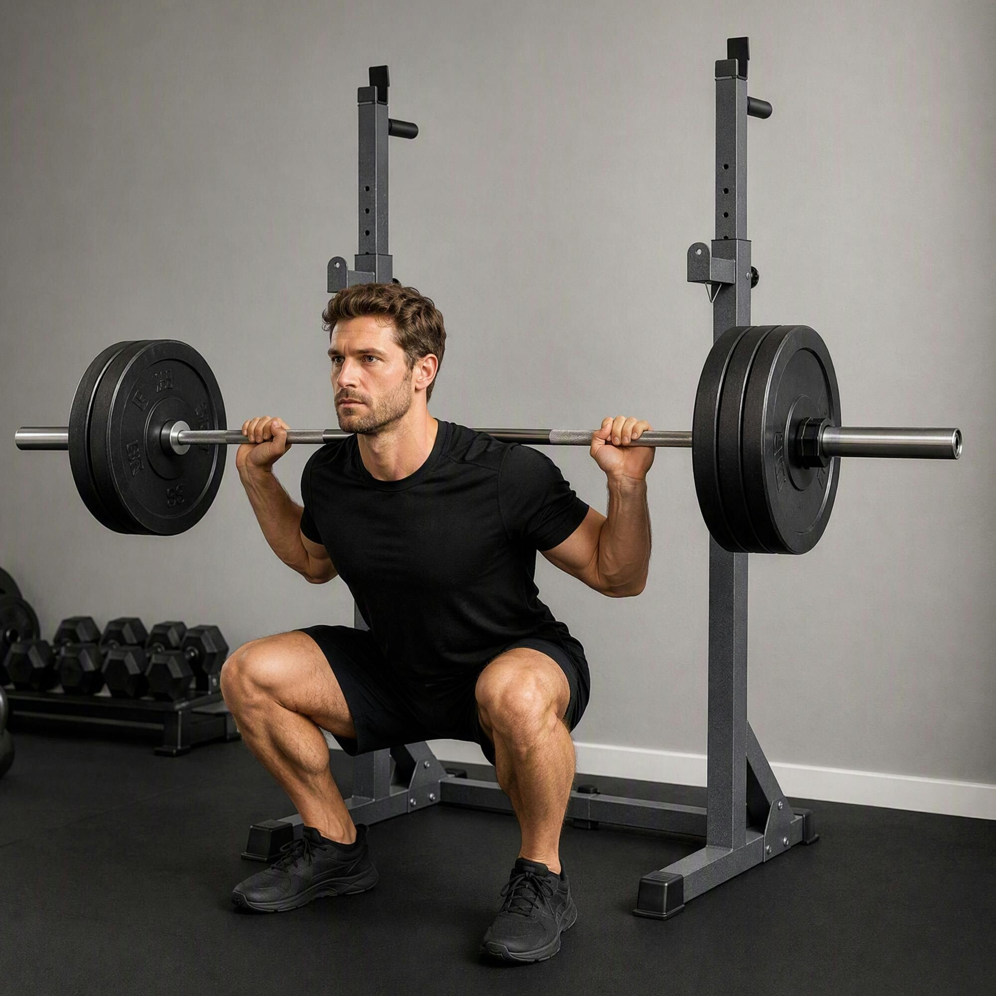 Sportnow Heavy Duty Squat Rack, Adjustable Weight Barbell Stand For Home Gym
