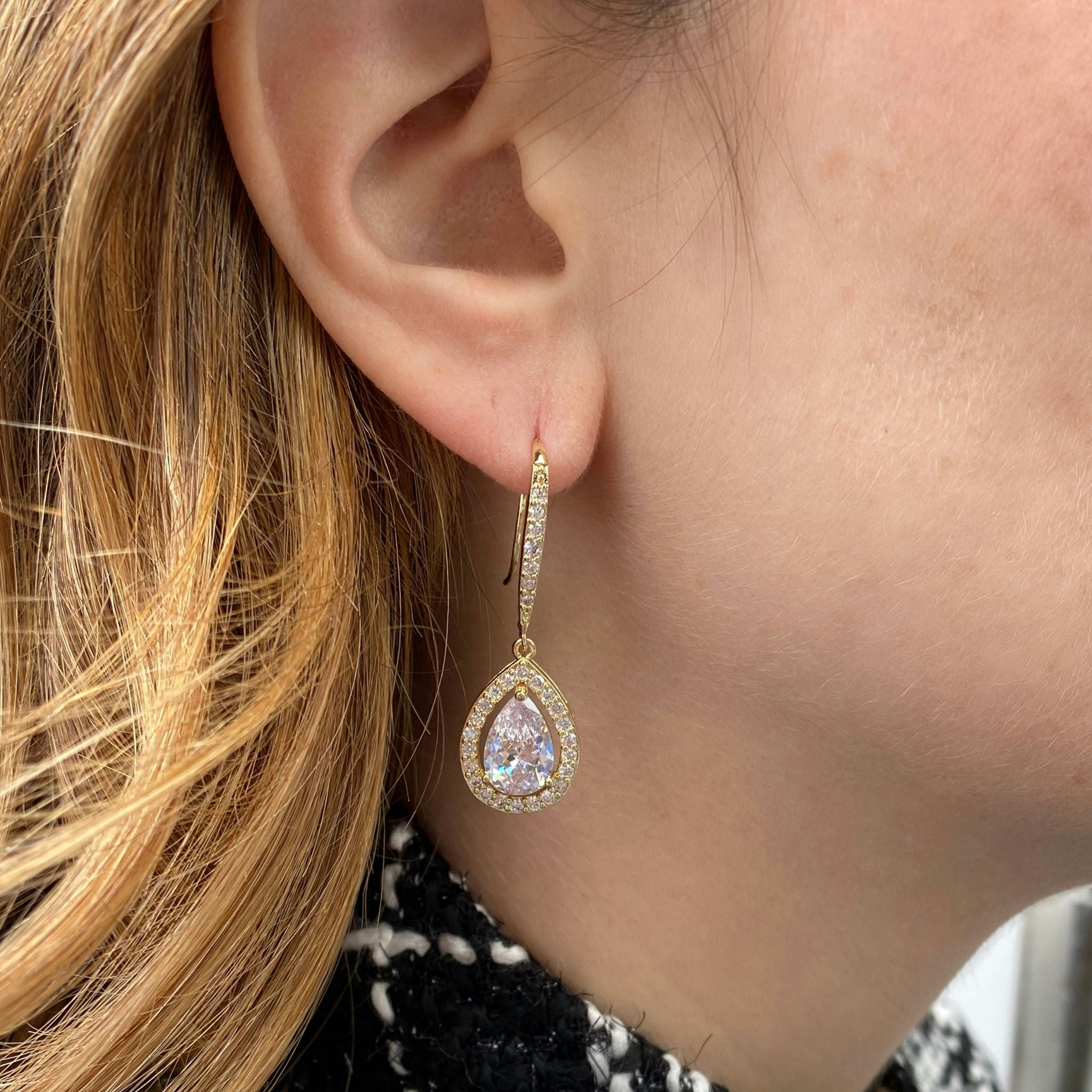 Queenmee Accessories Gold Long Drop Earrings Diamante Earrings