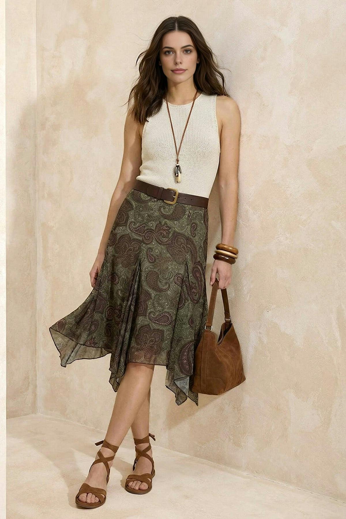 Wovcor Floral A-Line Ruffled Regular Waist Midi Tulle Knit Skirt - Multi - Xl