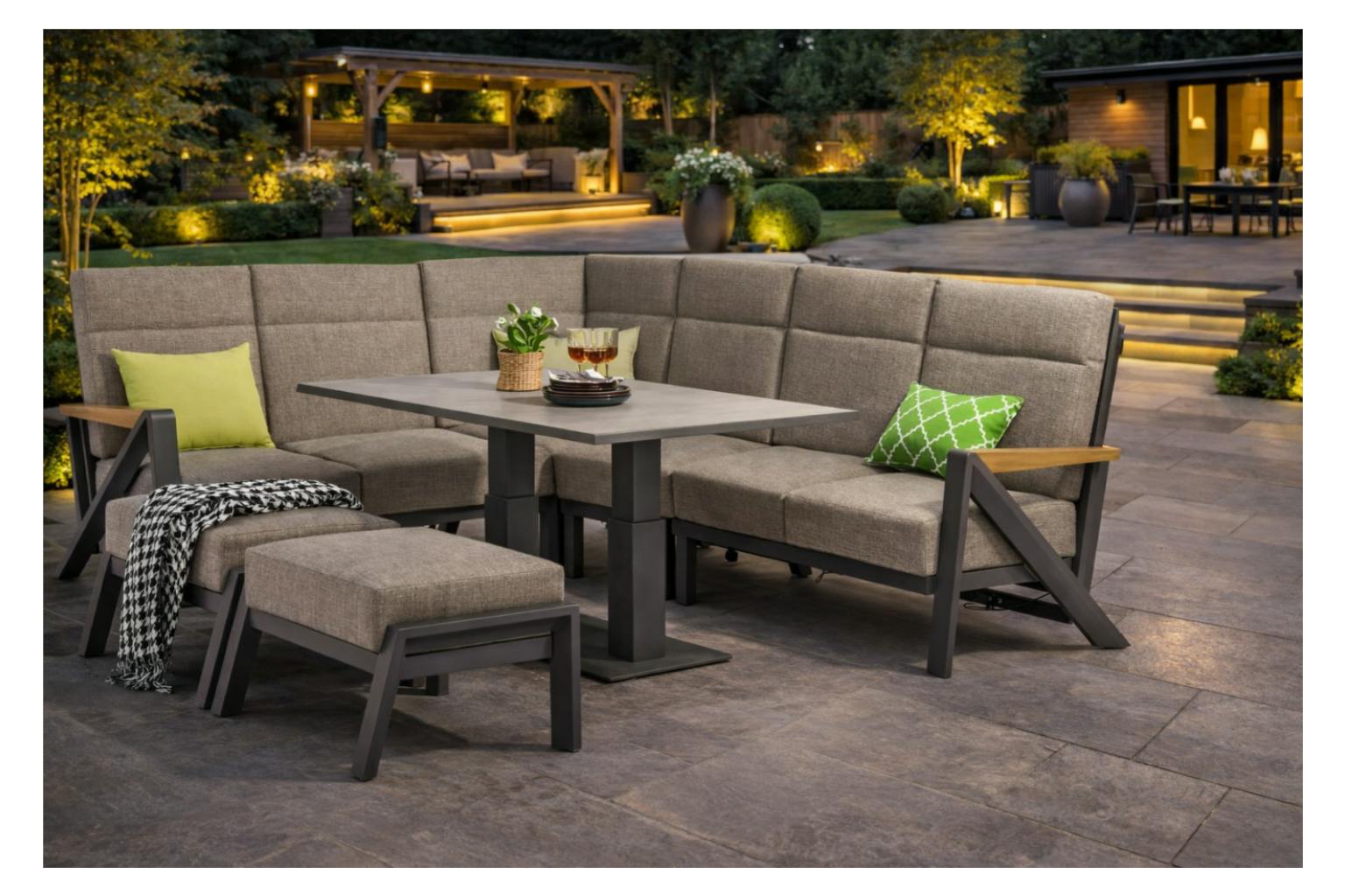 Glendale Darwin 7 Seater Corner Sofa Set - Premium Aluminium Garden Furniture With Teak Wood