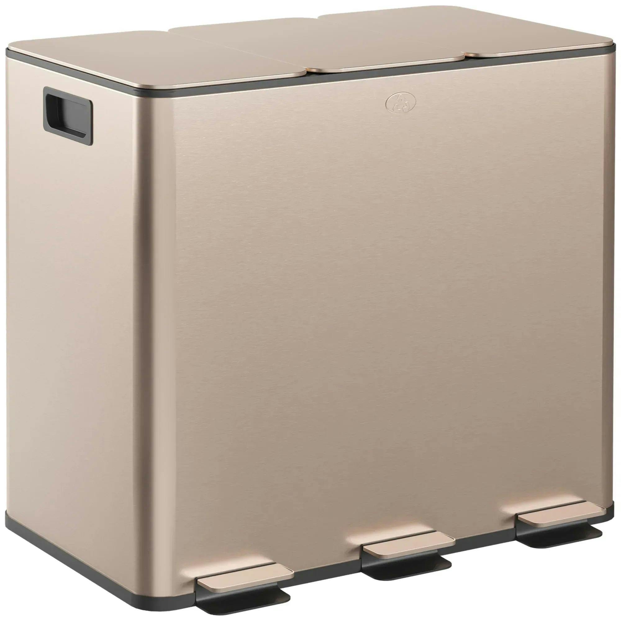 Homcom Unisex Gold 3 X 15L Triple Kitchen Bin Fingerprint Proof For Recycling And Waste In - Image 5
