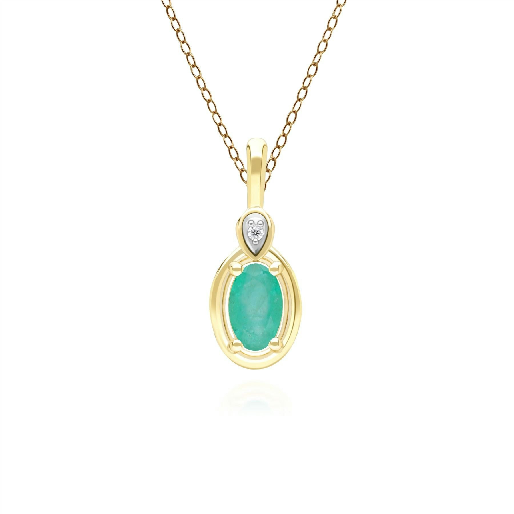 Gemondo Yellow/Gold Classic Oval Emerald & Round Diamond Pendant Necklace In 9Ct