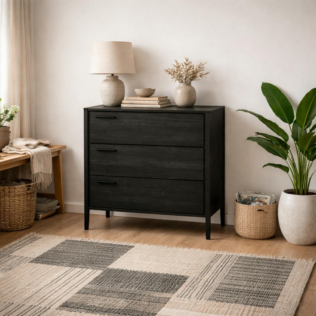 Wyld Haus Black Ireland Wood Effect 3 Drawers Storage Chest