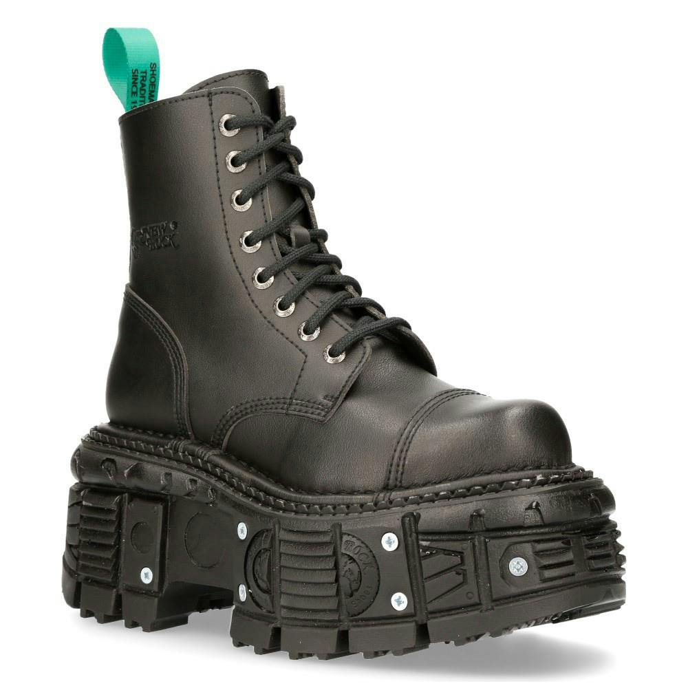 New Rock Black Vegan Leather Combat Platform Boots- Tankmili083c-V2 - Uk 9 | Eu 43 | Us 10.5