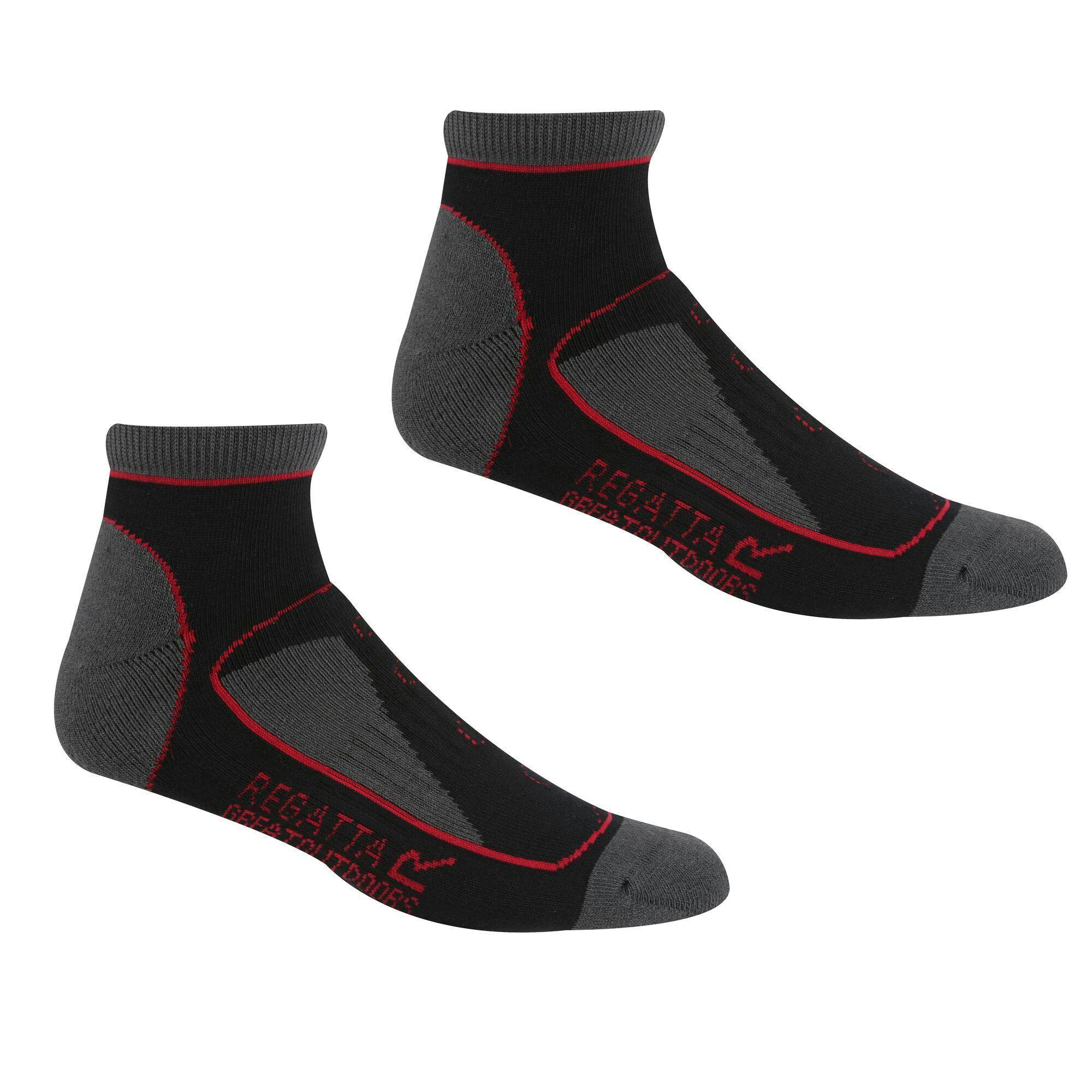 Regatta Women's Black/Pink Samaris Trail Colour Block Ankle Socks (Pack Of 2) - /Cherry - /Cherry - 3 Uk-5 Uk - 68% Coolmax/19% Cotton/11% Polyamide/2% Elastane