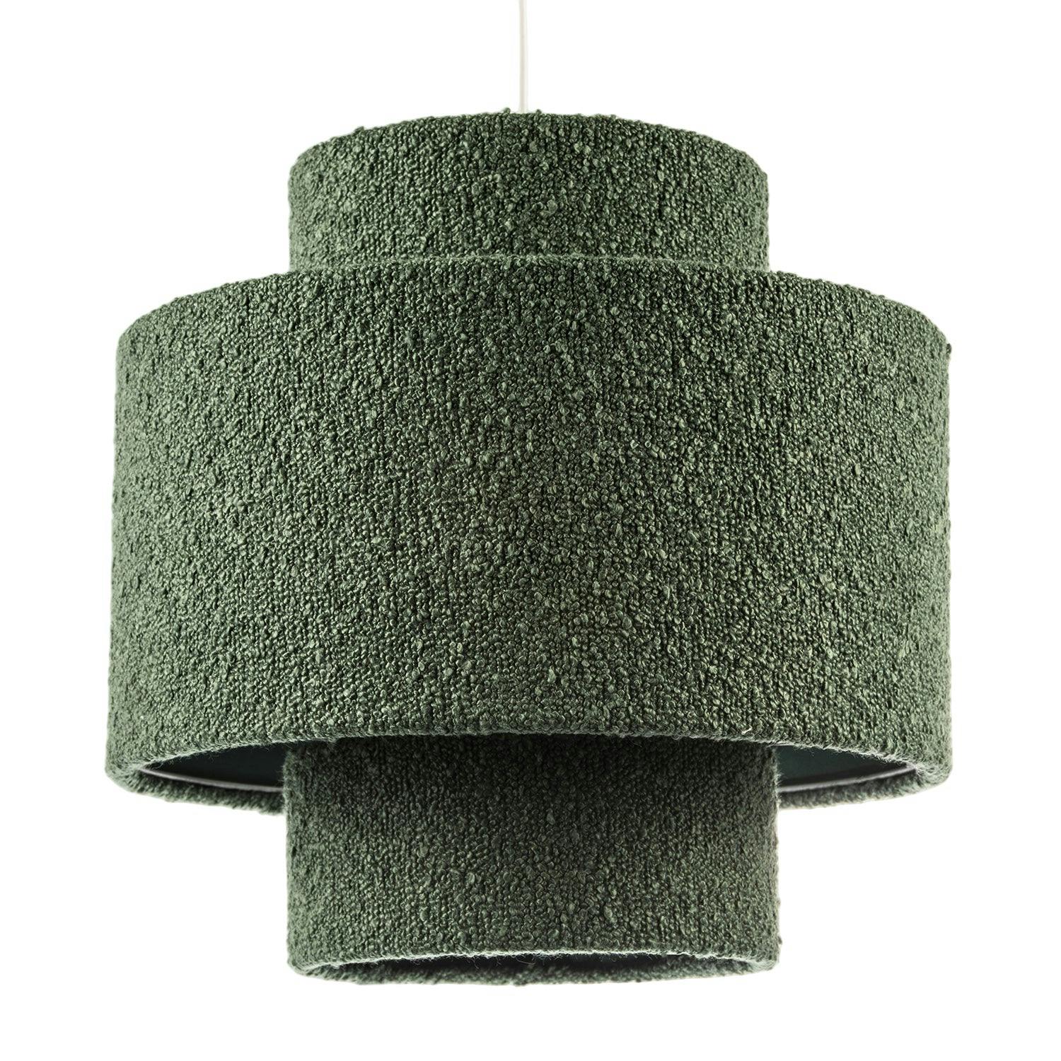 Rackhams Green Modern Tiered Pendant Shade In Luxurious Forest Boucle Fabric