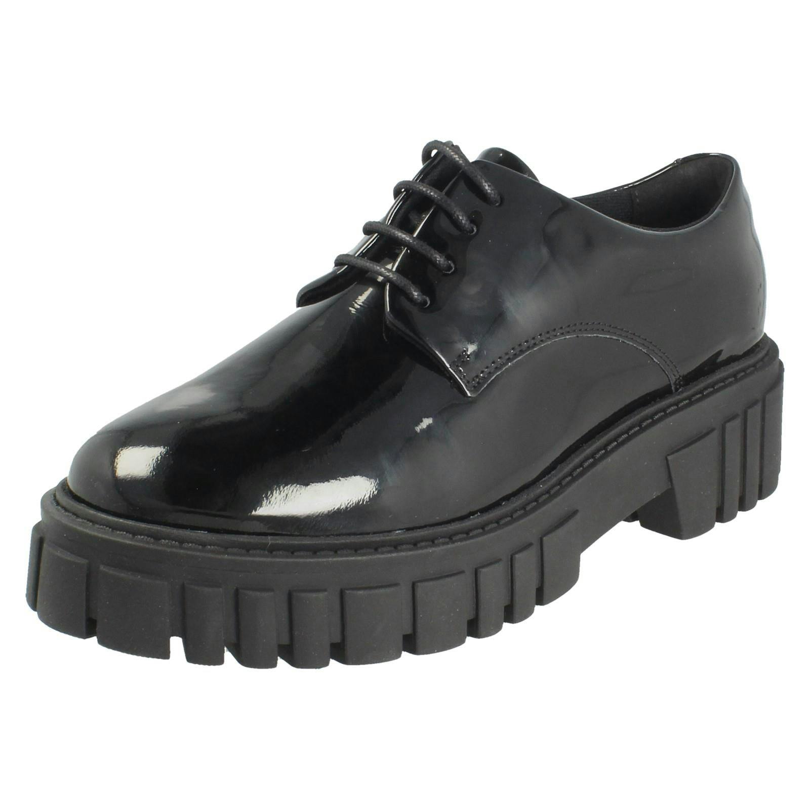 Clarks Women's Black Chunky Sole Lace Up Smart Shoes Page Walk - Patent - Uk 6.5