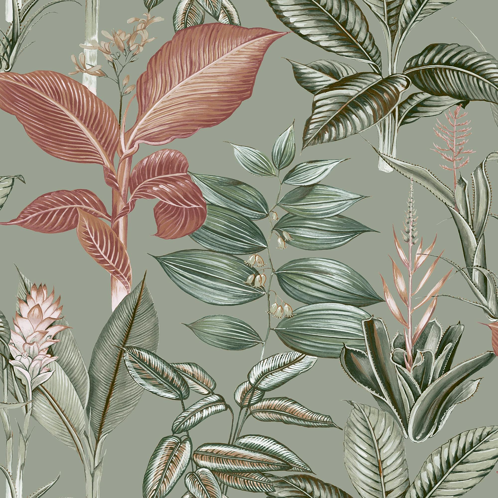 Next Rainforest Leaves Wallpaper - Sage - 10M