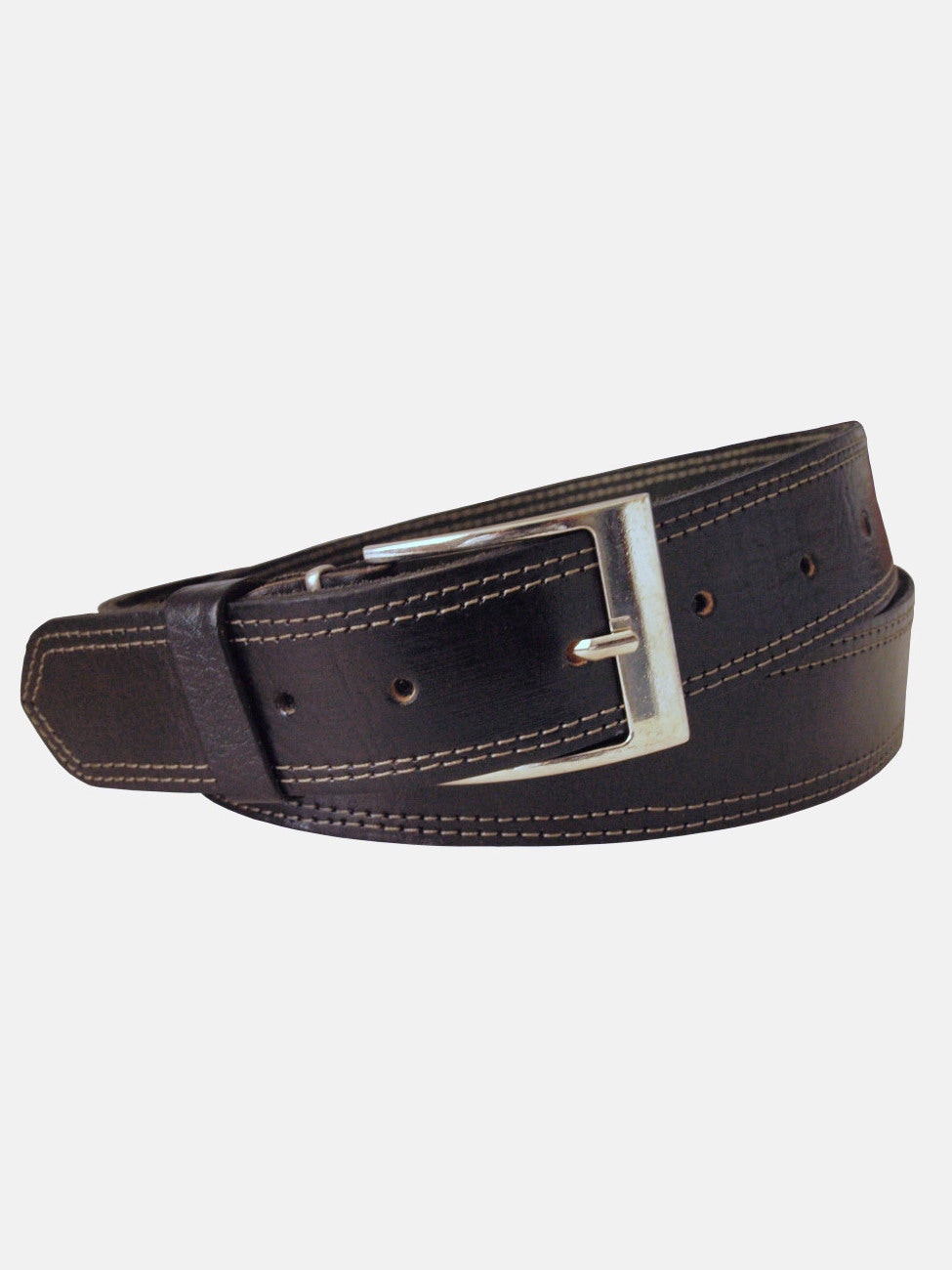 Berber Leather Men's Black/White Leather Belt With Stitching - Wide Width - 36"