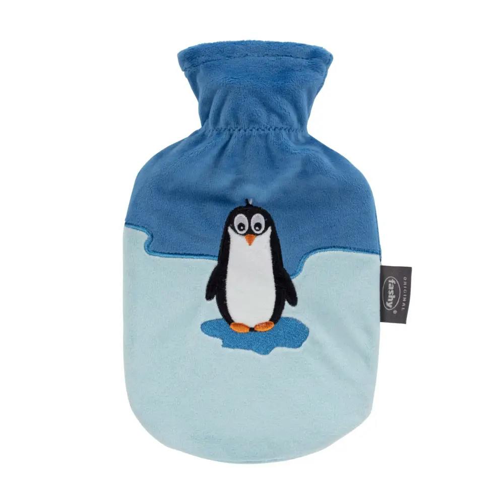 Fashy Blue 0.8 Litre Hot Water Bottle With Pino Penguin Plush Cover