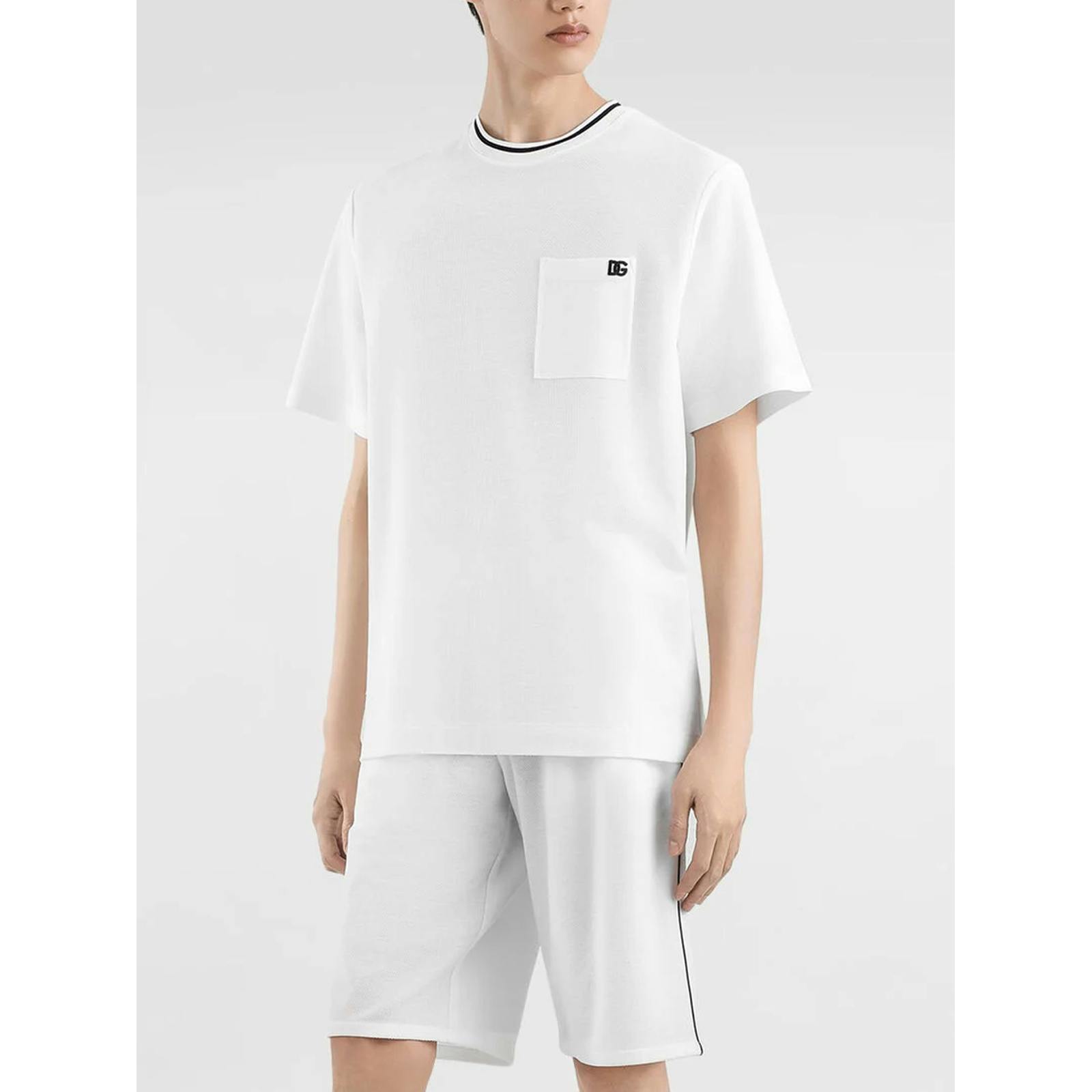 Dolce & Gabbana White Piqué Patch Pocket T-Shirt In - M