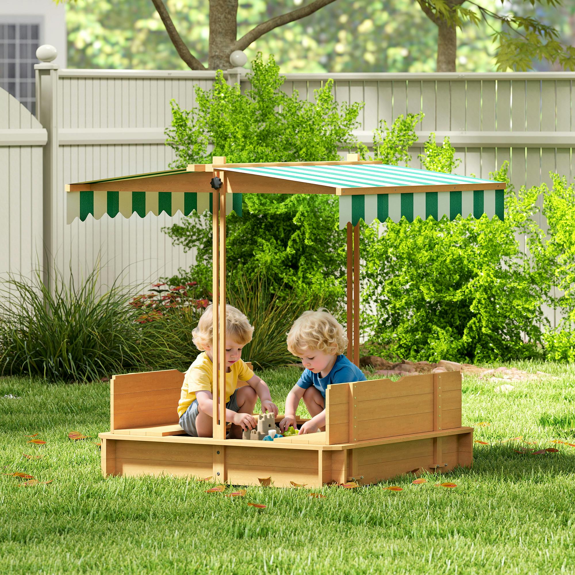 Outsunny Kids Square Wooden Sandpit Children Cabana Sandbox Outdoor Playset