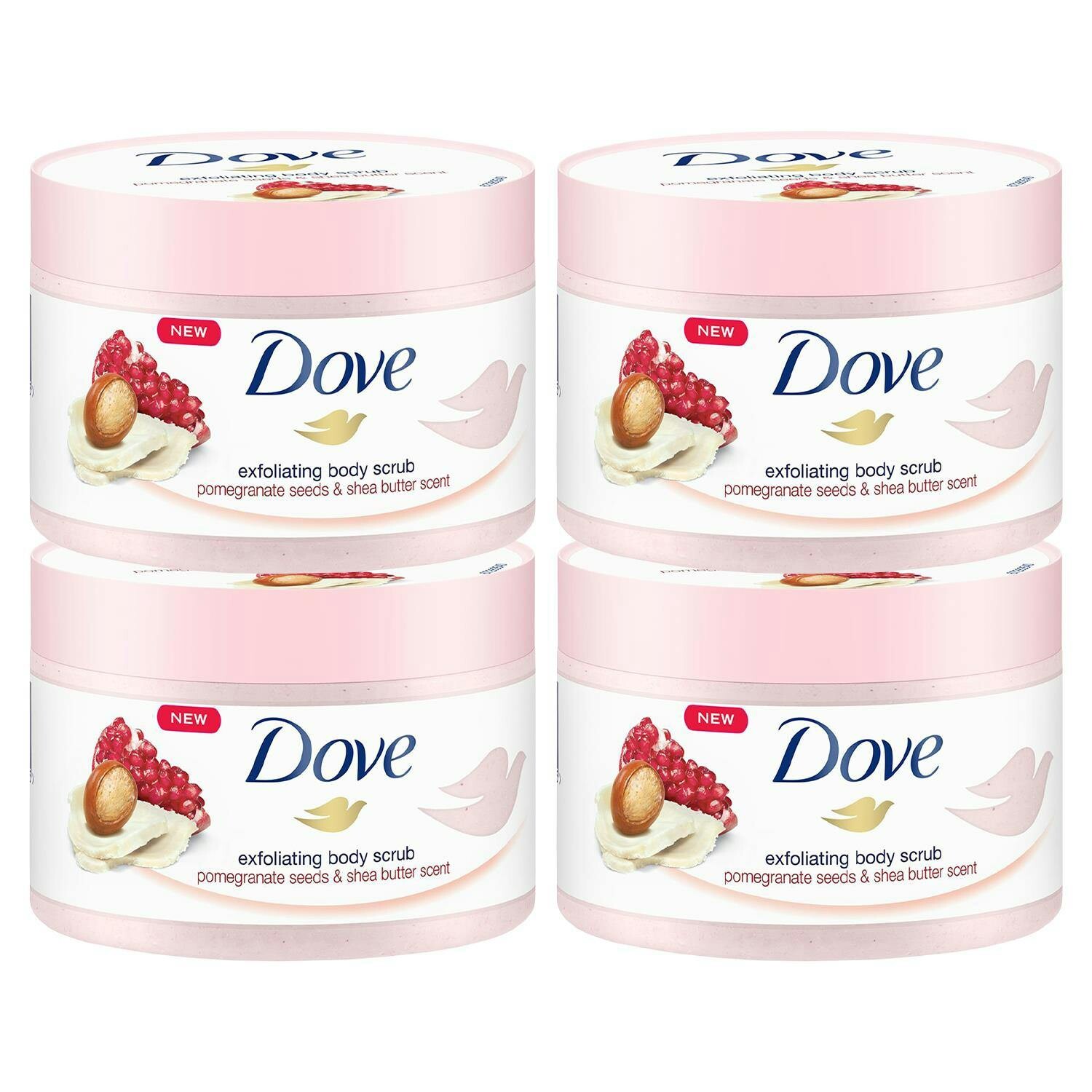 Dove Cream Exfoliating Body Scrub With Pomegranate Seeds & Shea Butter Scent 225Ml 4Pk